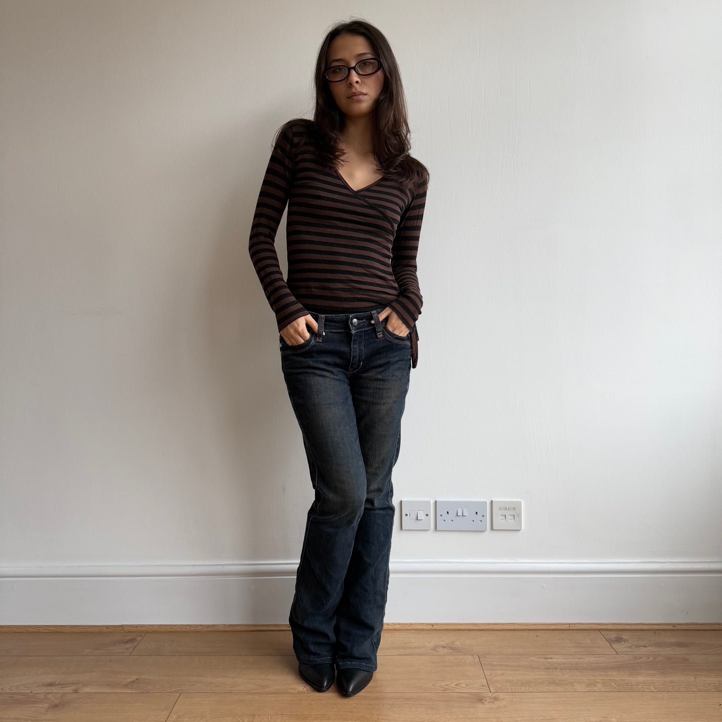 Brown striped wrap top - Size S