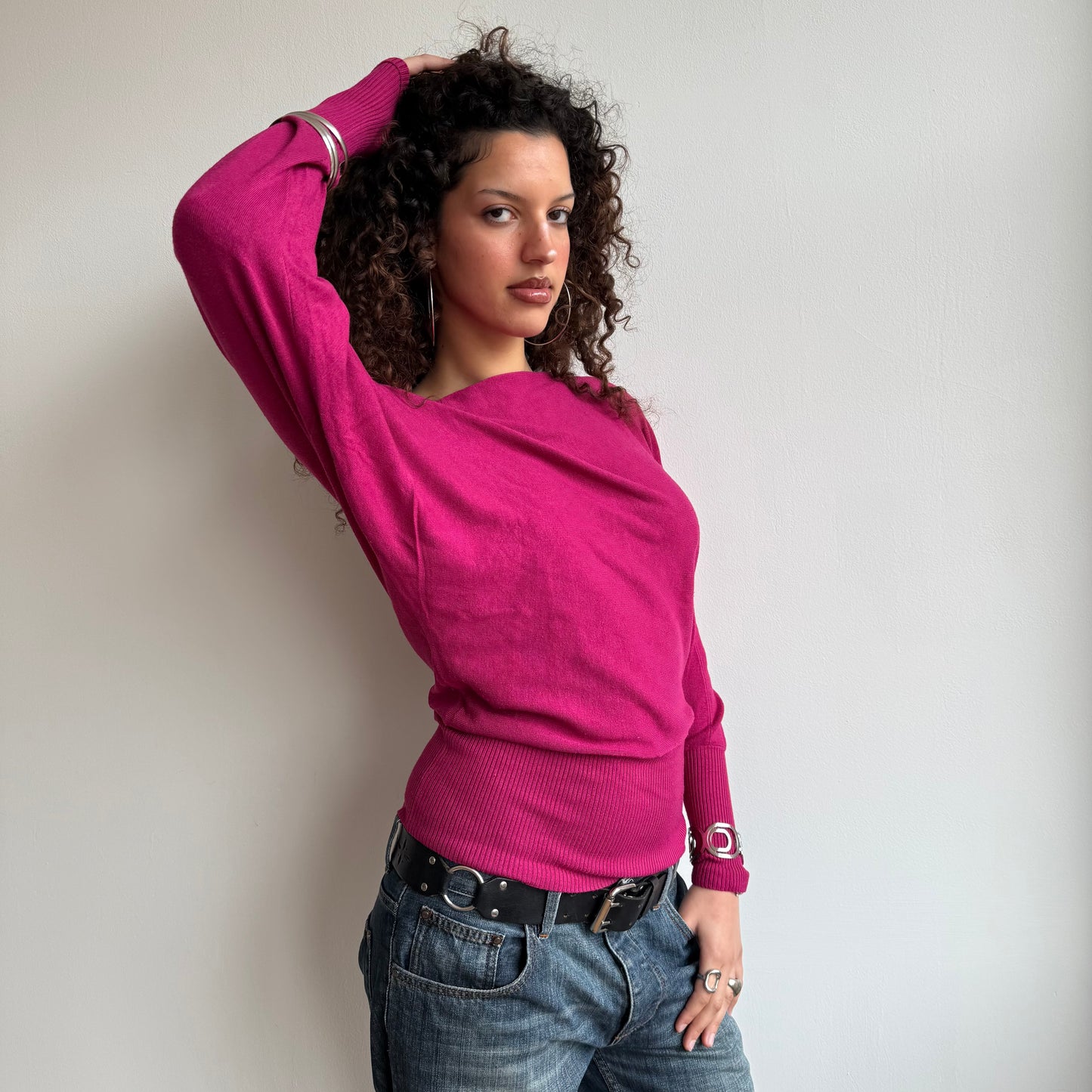 Fuschia slouchy knit jumper - Size M