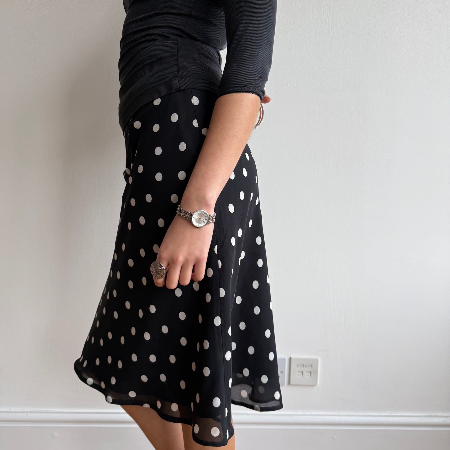 Black polka dot midi skirt - Size M