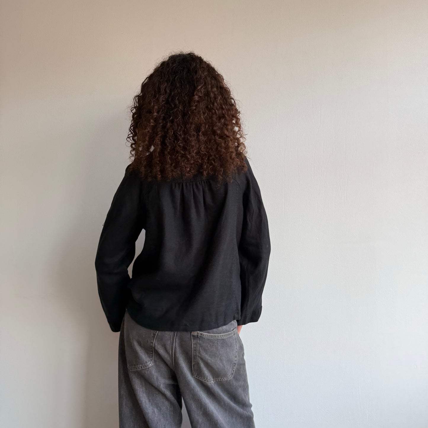 Black linen peacoat - Size M
