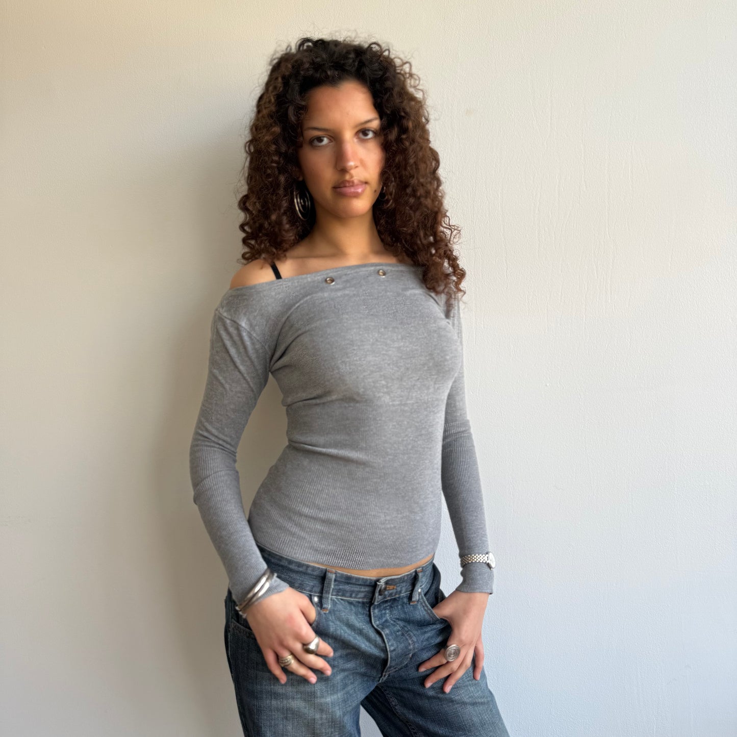 Grey grommet knit - Size S