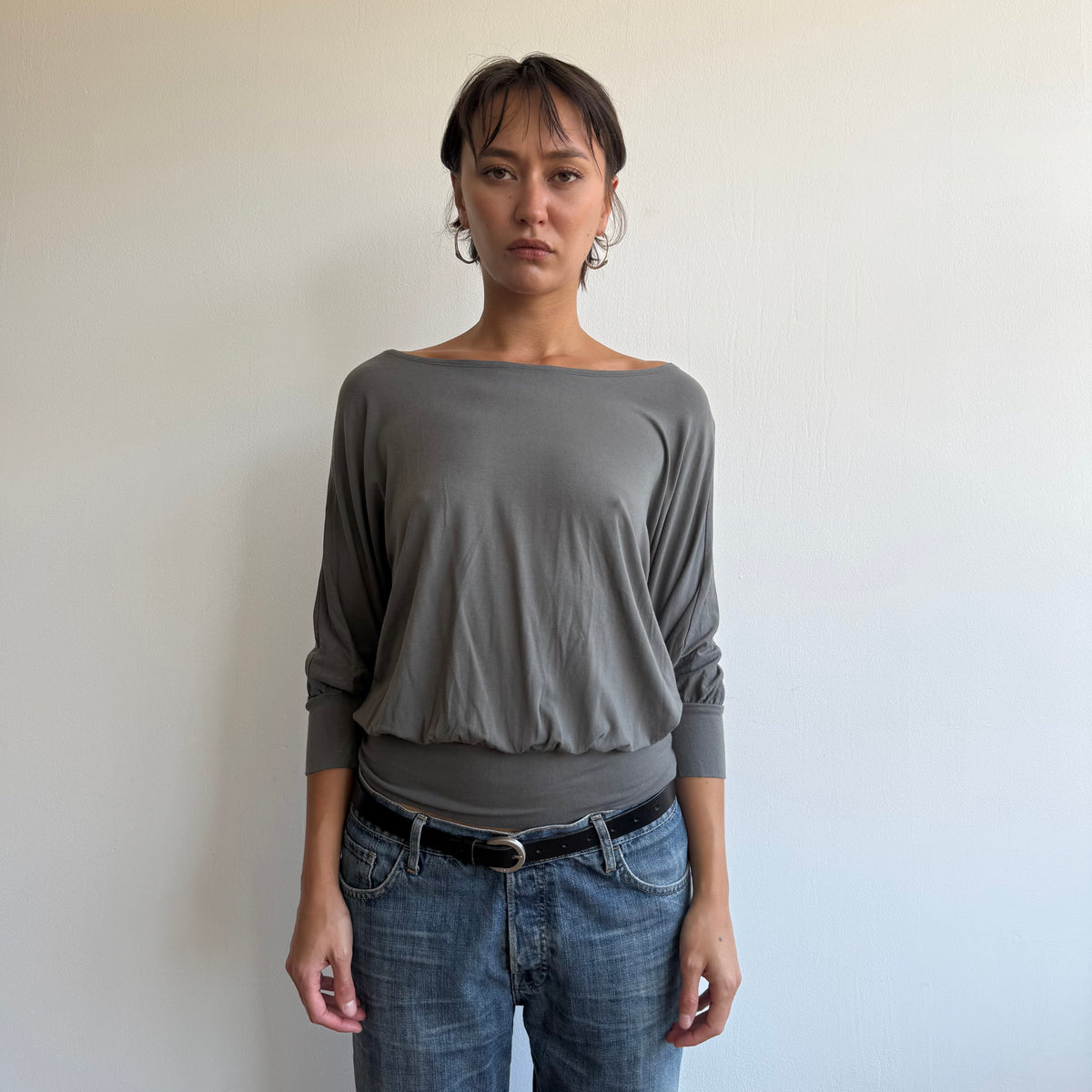Charcoal grey batwing slouchy top - Size M
