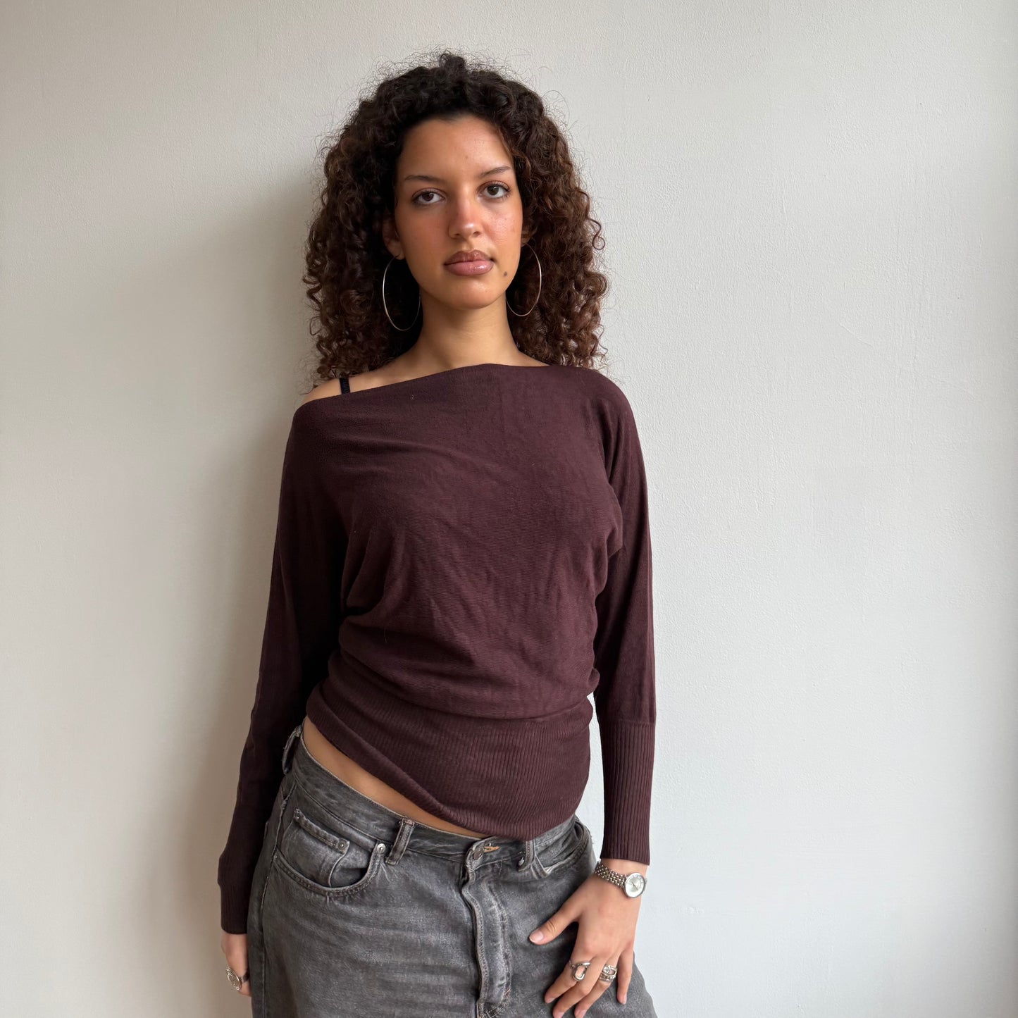 Brown slouchy knit jumper - Size S-M