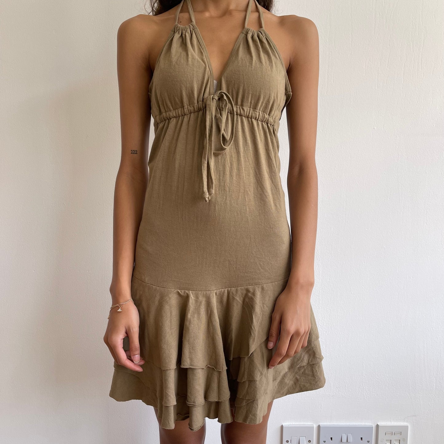 Khaki halterneck dress - Size S