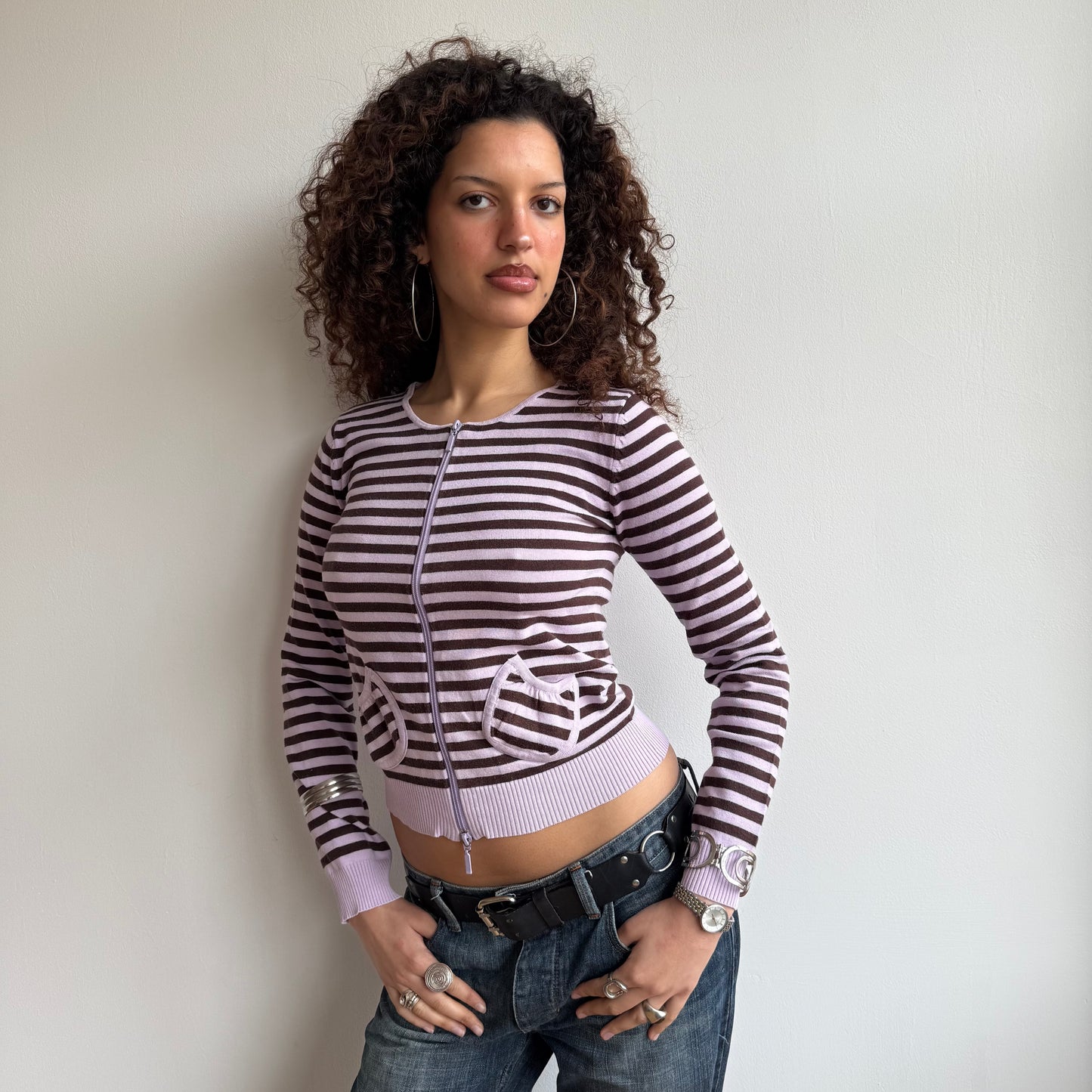 Pink striped zip knit - Size S