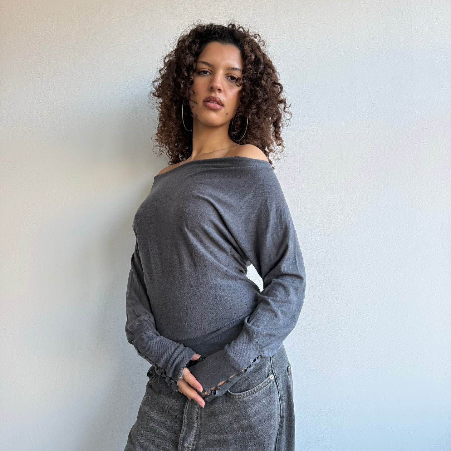 Grey slouchy button jumper - Size S