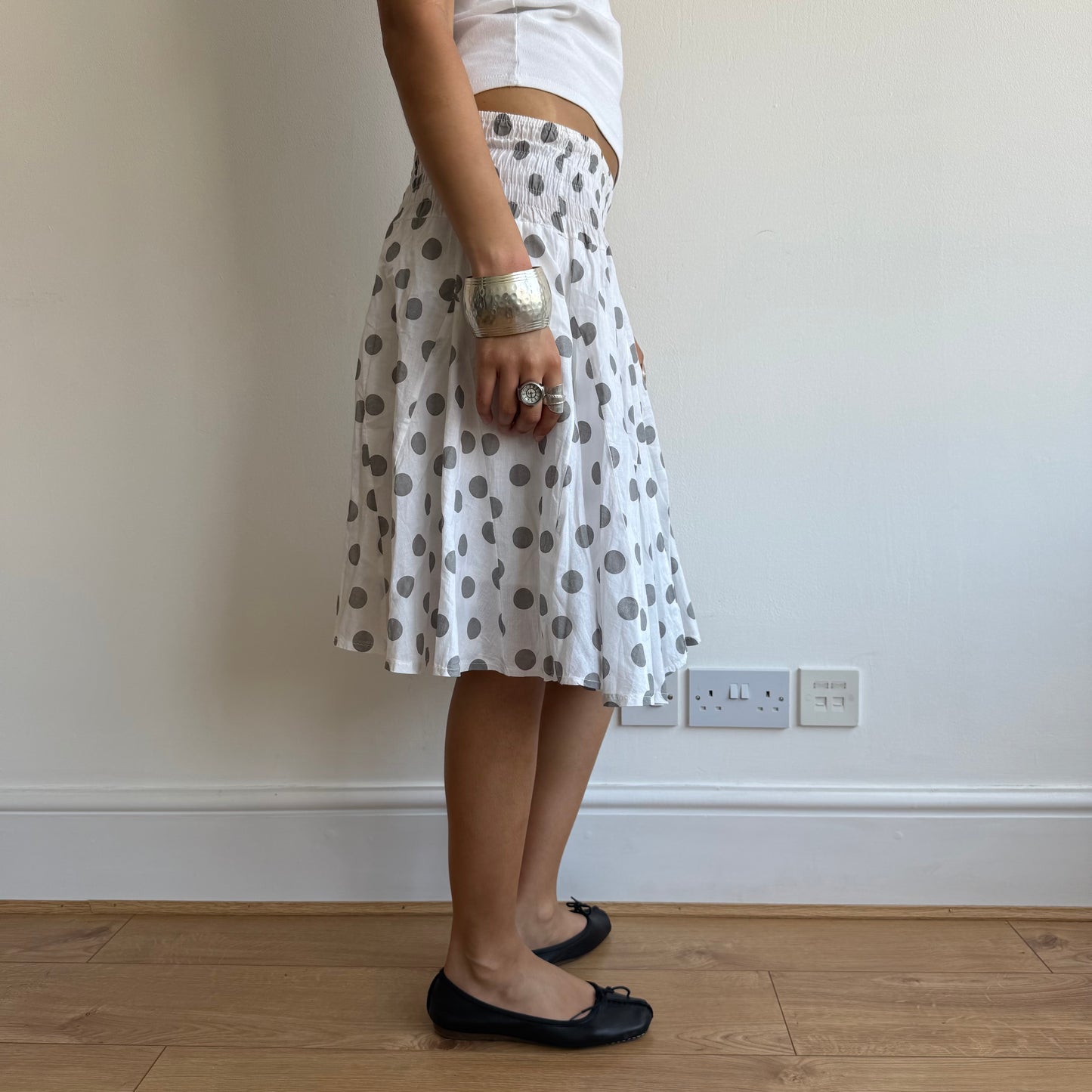 White polka dot midi skirt - Size S