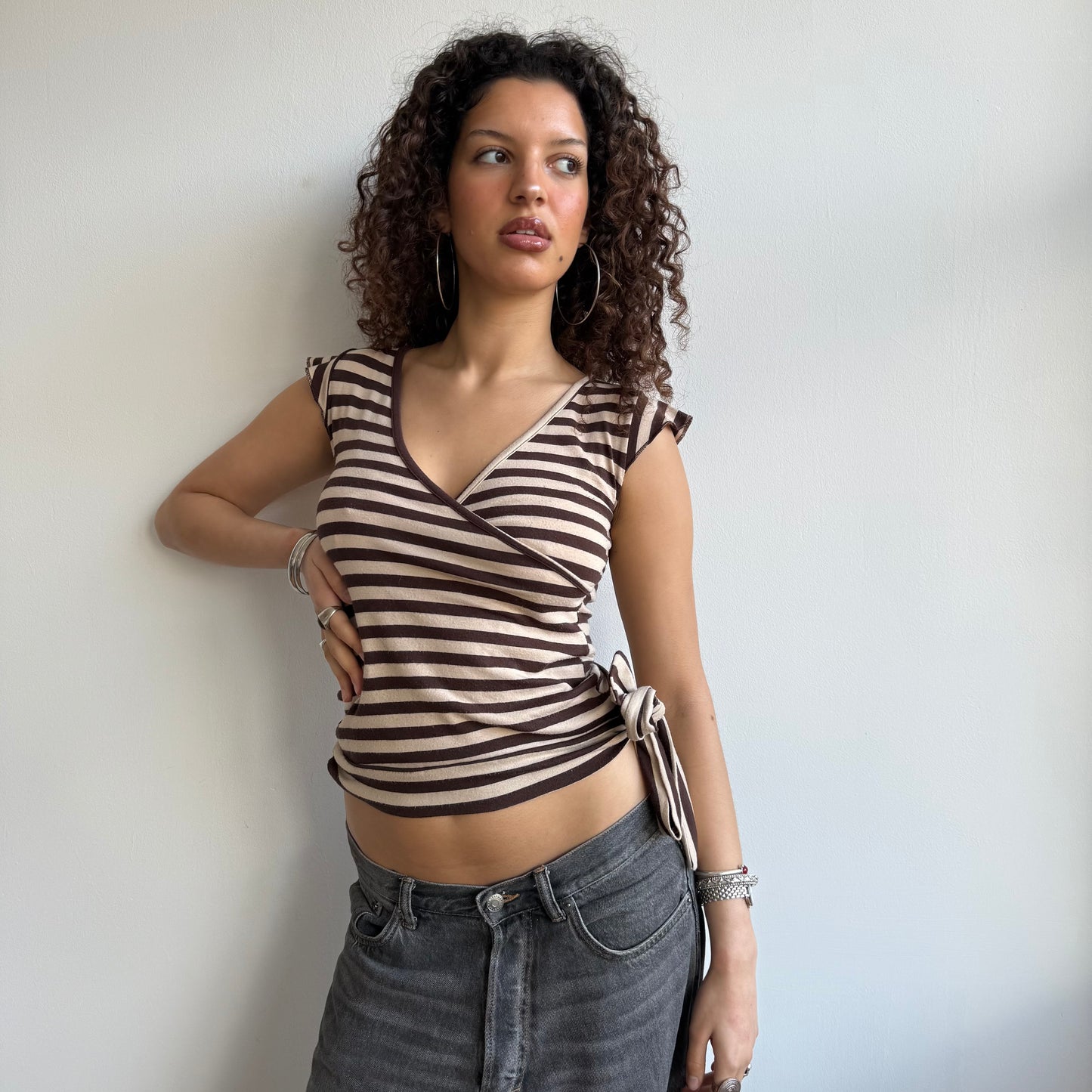Brown and beige stripe top - Size S