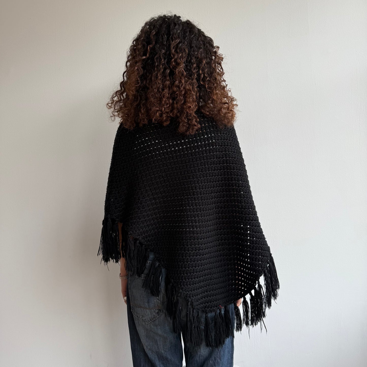 Black chunky knit poncho - One Size