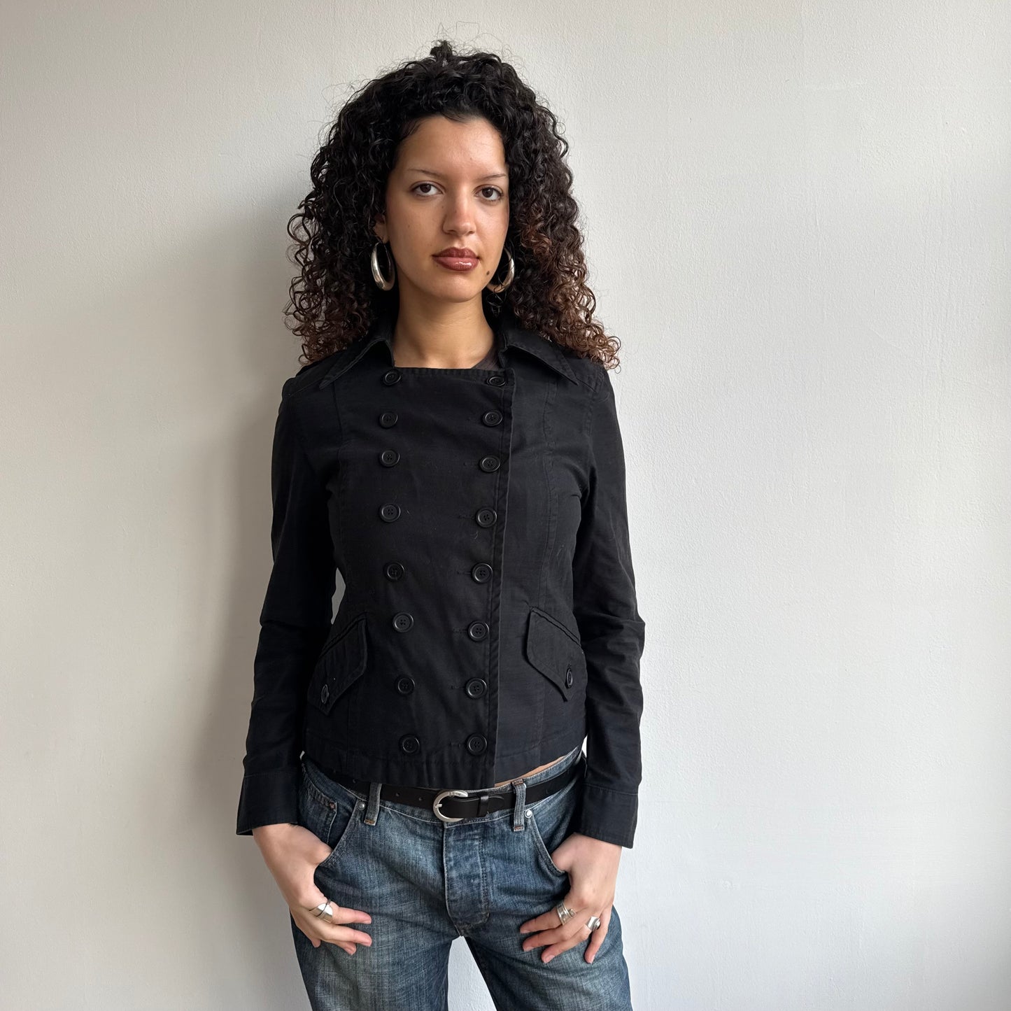 Black double breasted military peacoat - Size S