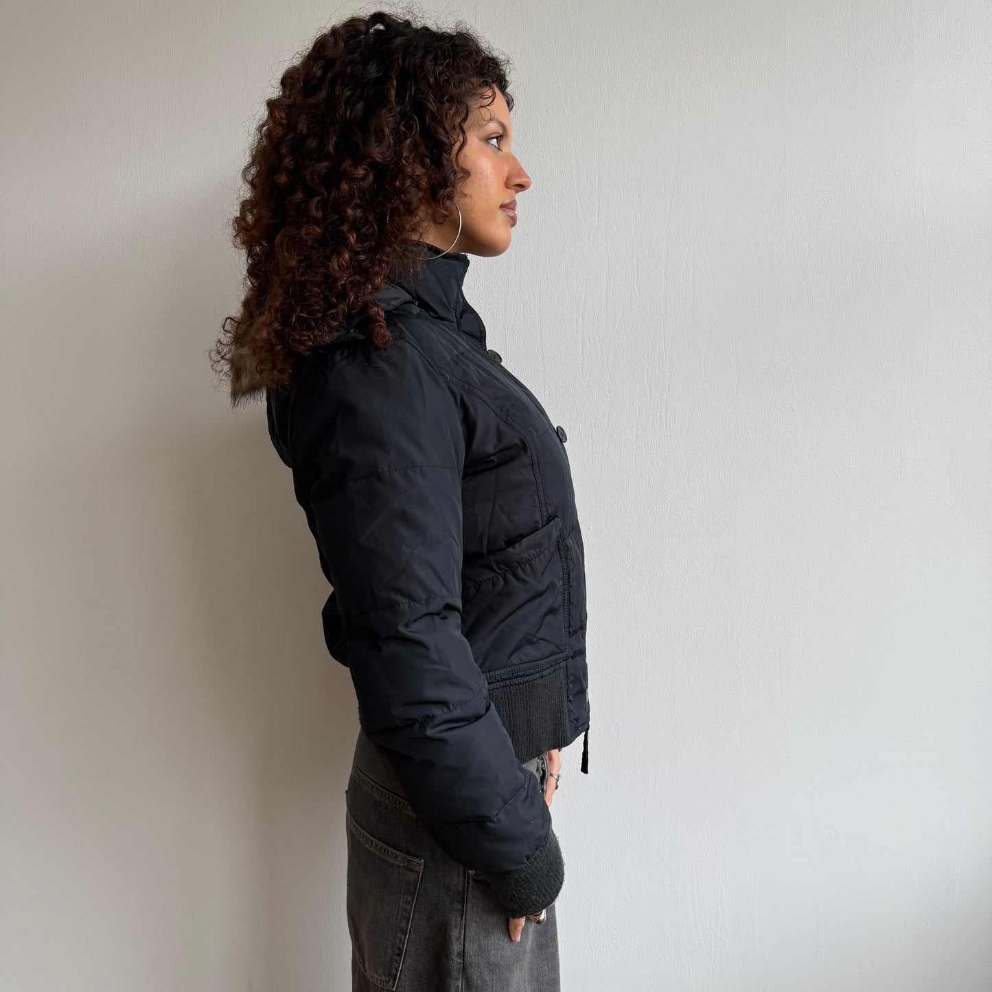 Black fur hood bomber - Size S