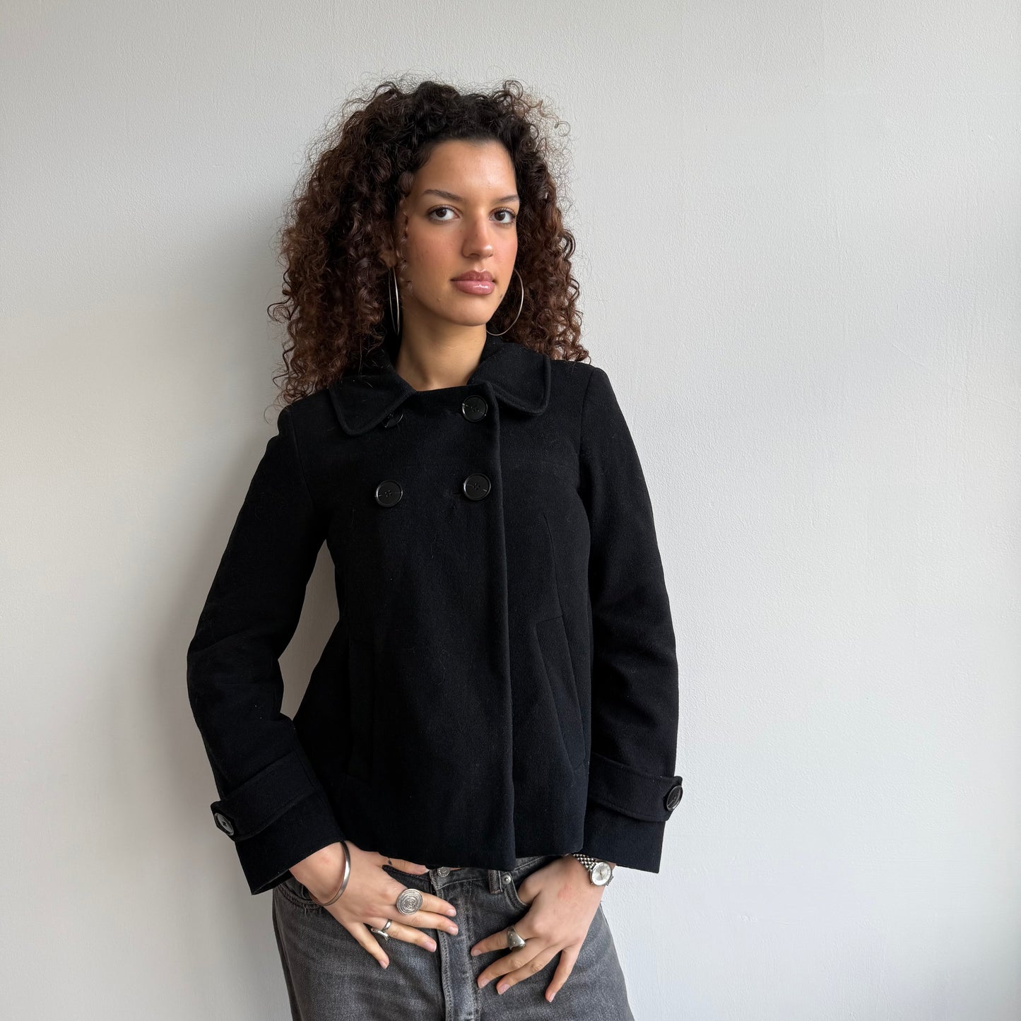 Black button peacoat - Size S