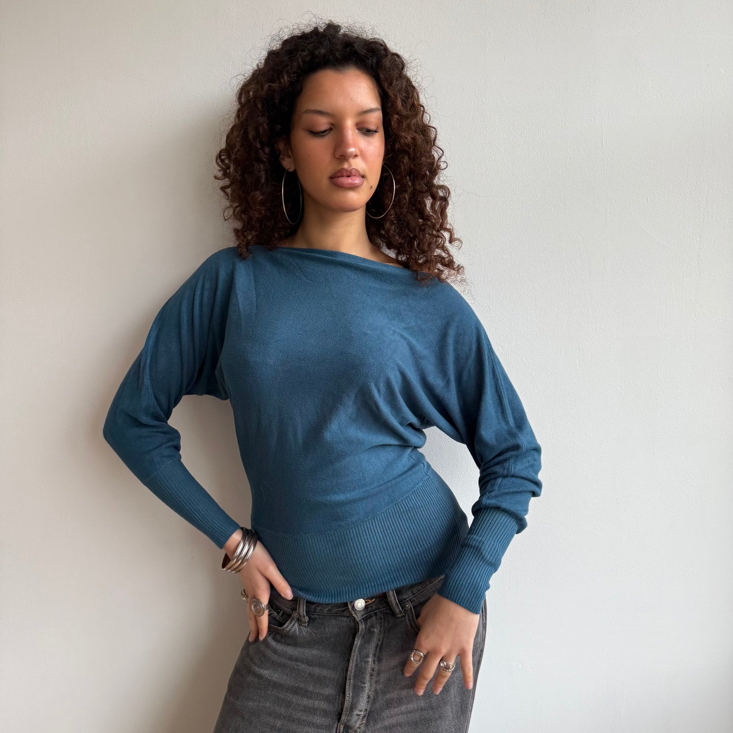 Teal slouchy knit jumper - Size S-M