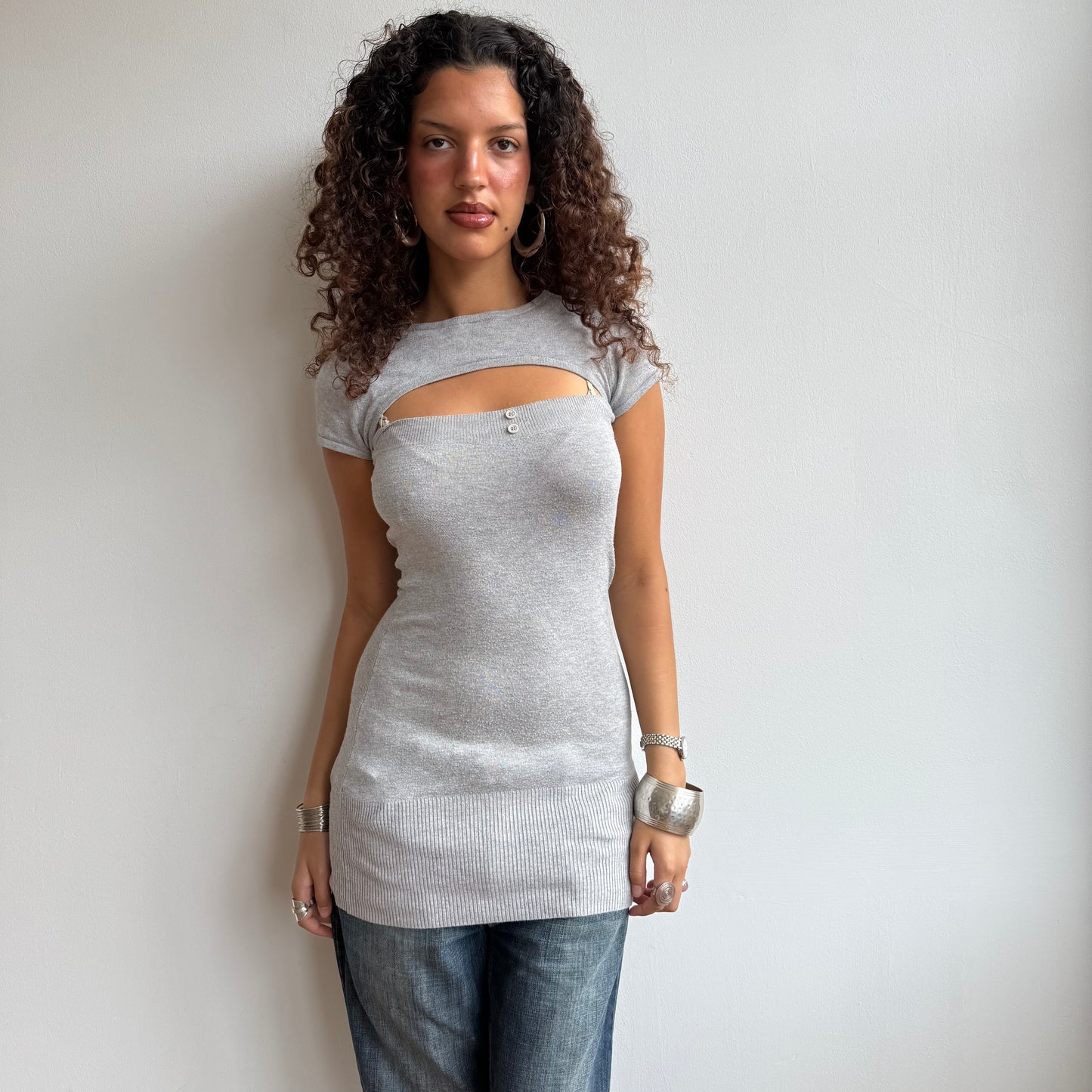 Grey open front knit - Size S