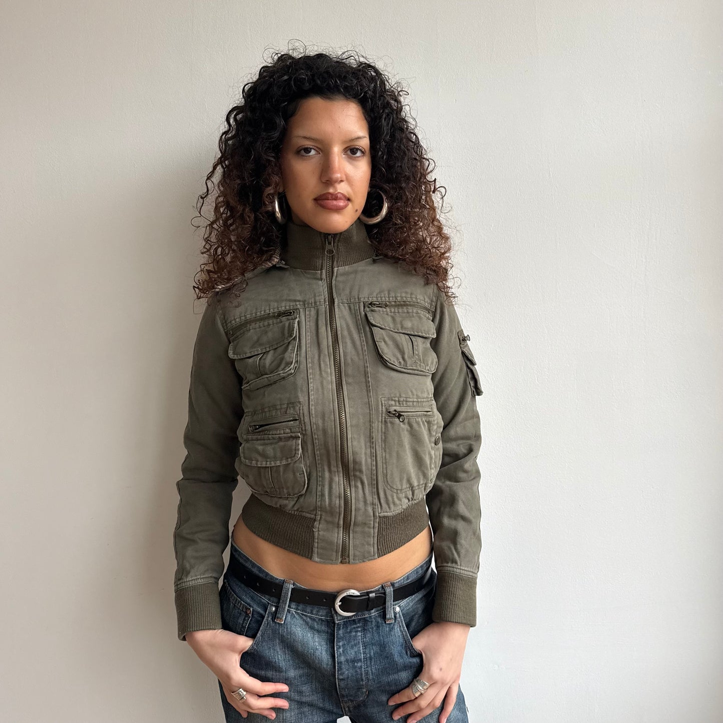 Khaki bomber with faux fur hood - Size S/M