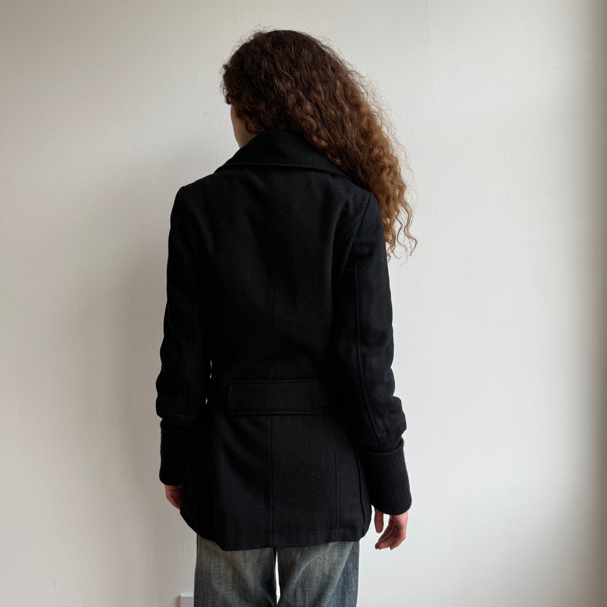 Black asymmetric belt coat - Size M