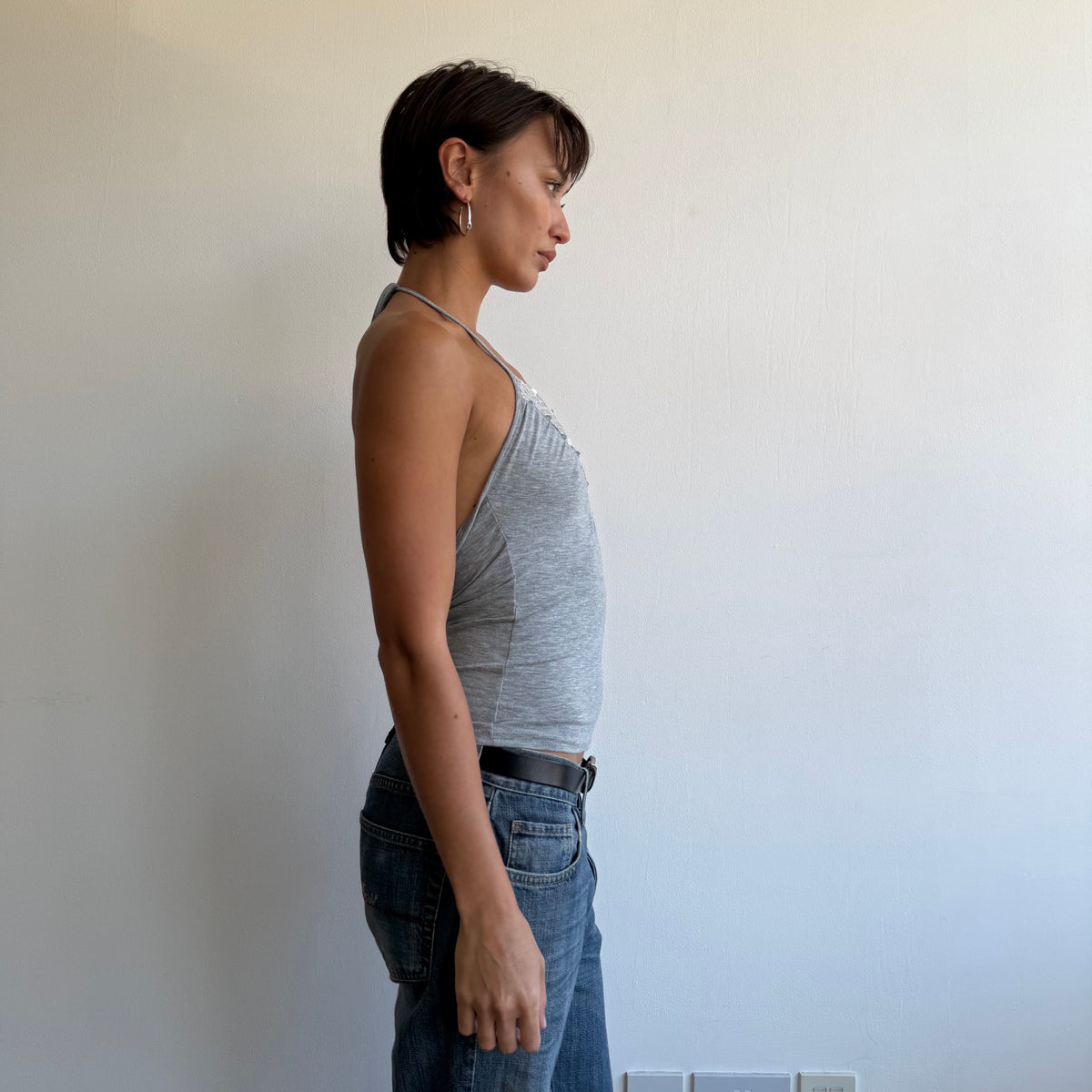 Grey sequin halter top - Size S
