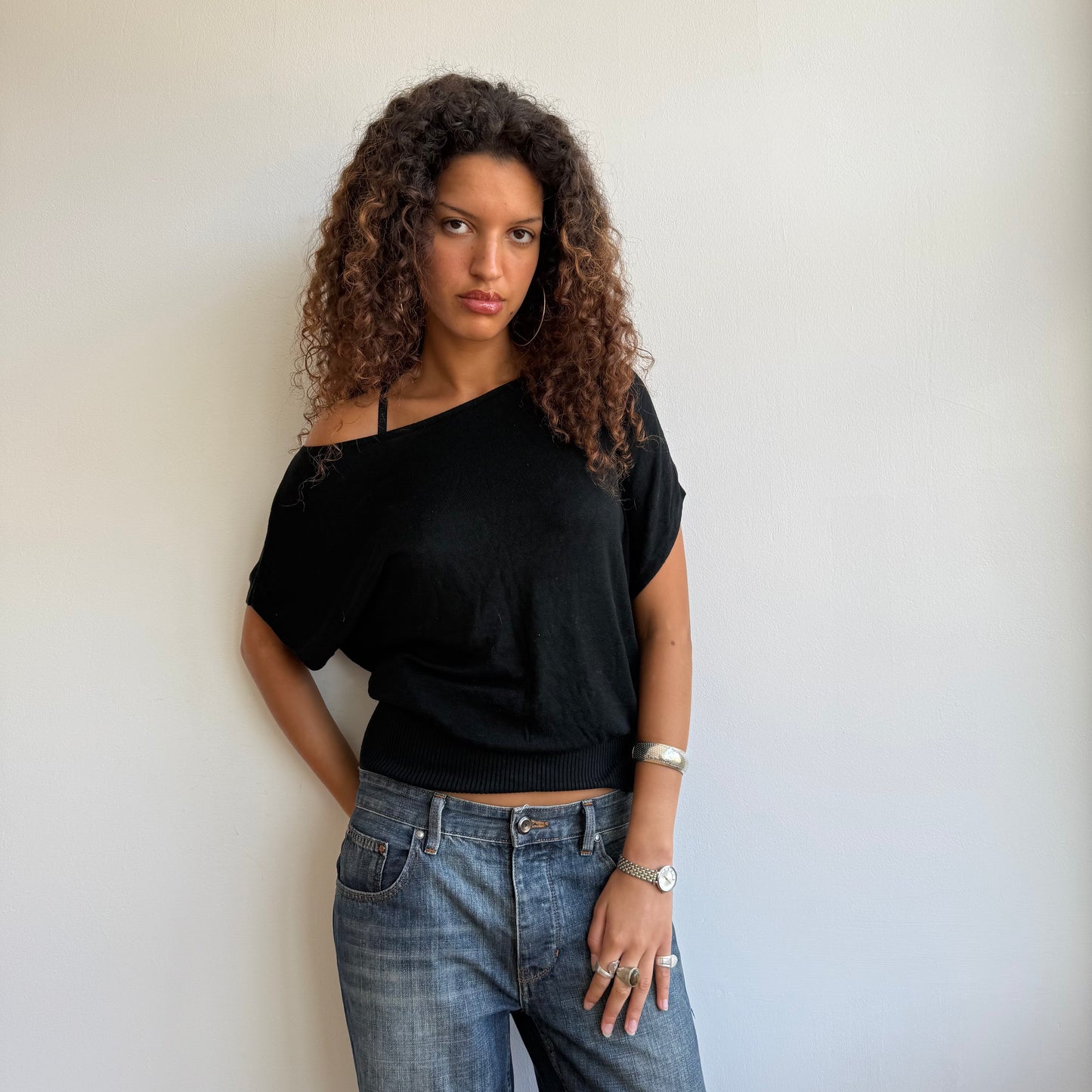 Black short sleeve slouchy knit - Size S/M