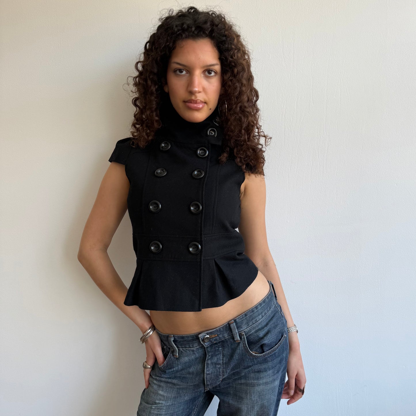 Black short sleeve peacoat - Size S/M