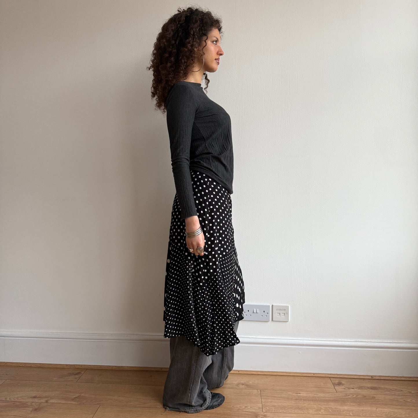 Polka dot asymmetric midi skirt - Size M/L