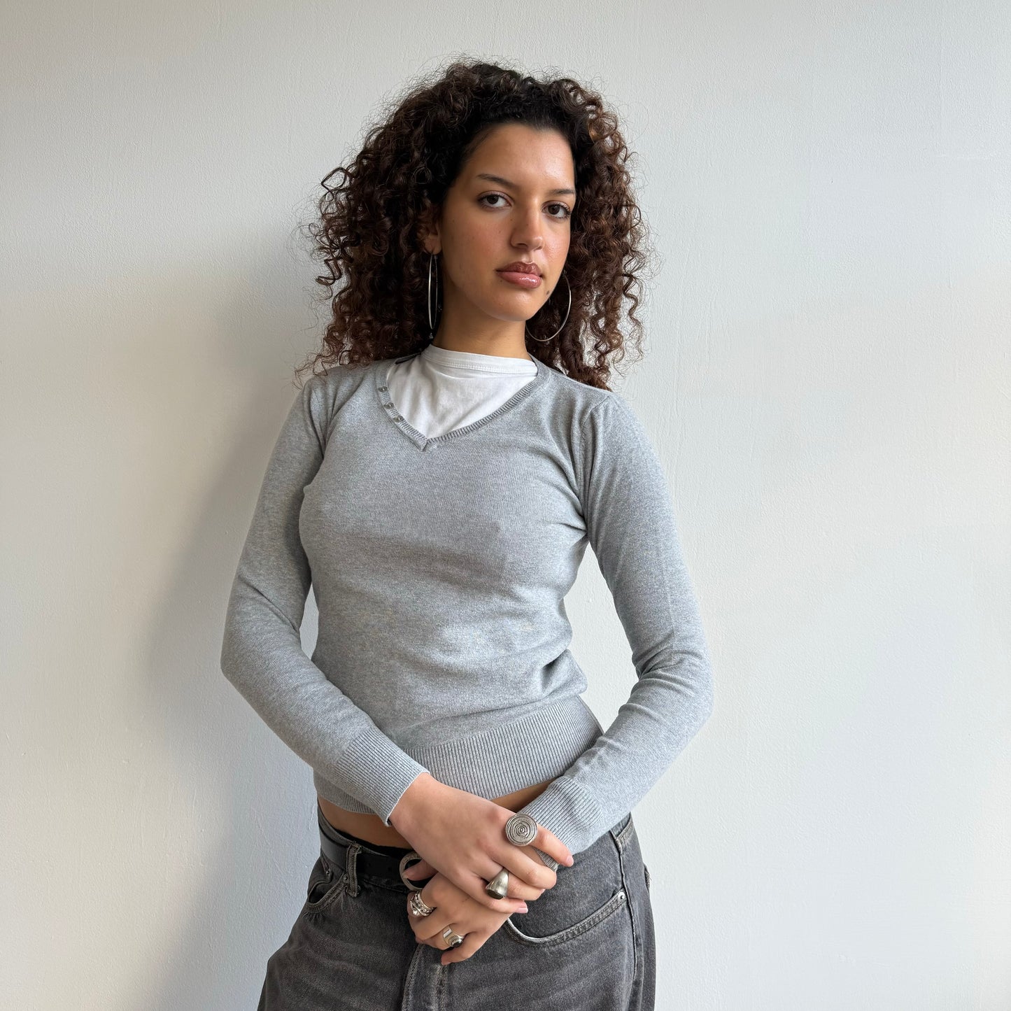 Grey v-neck knit - Size S