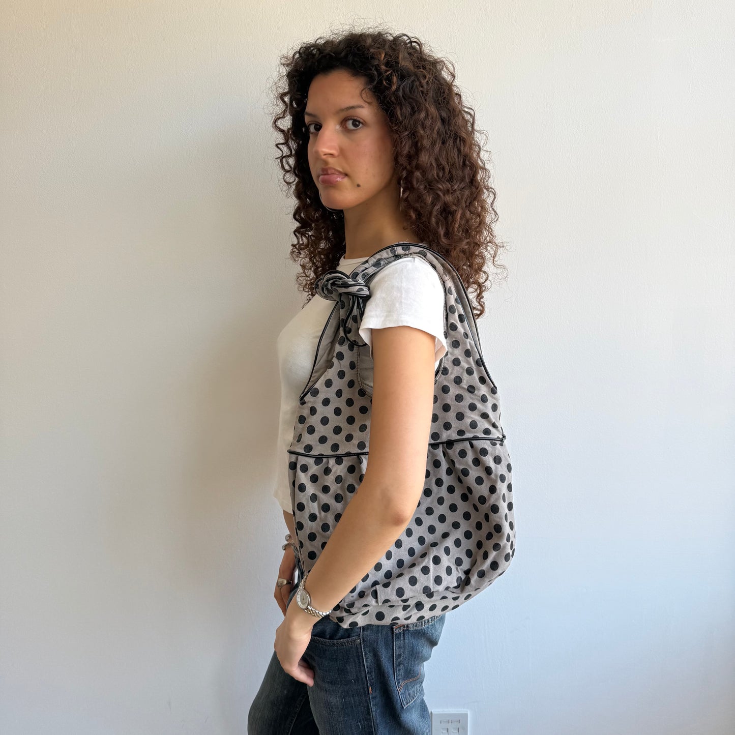 Light khaki polka dot bag - OS