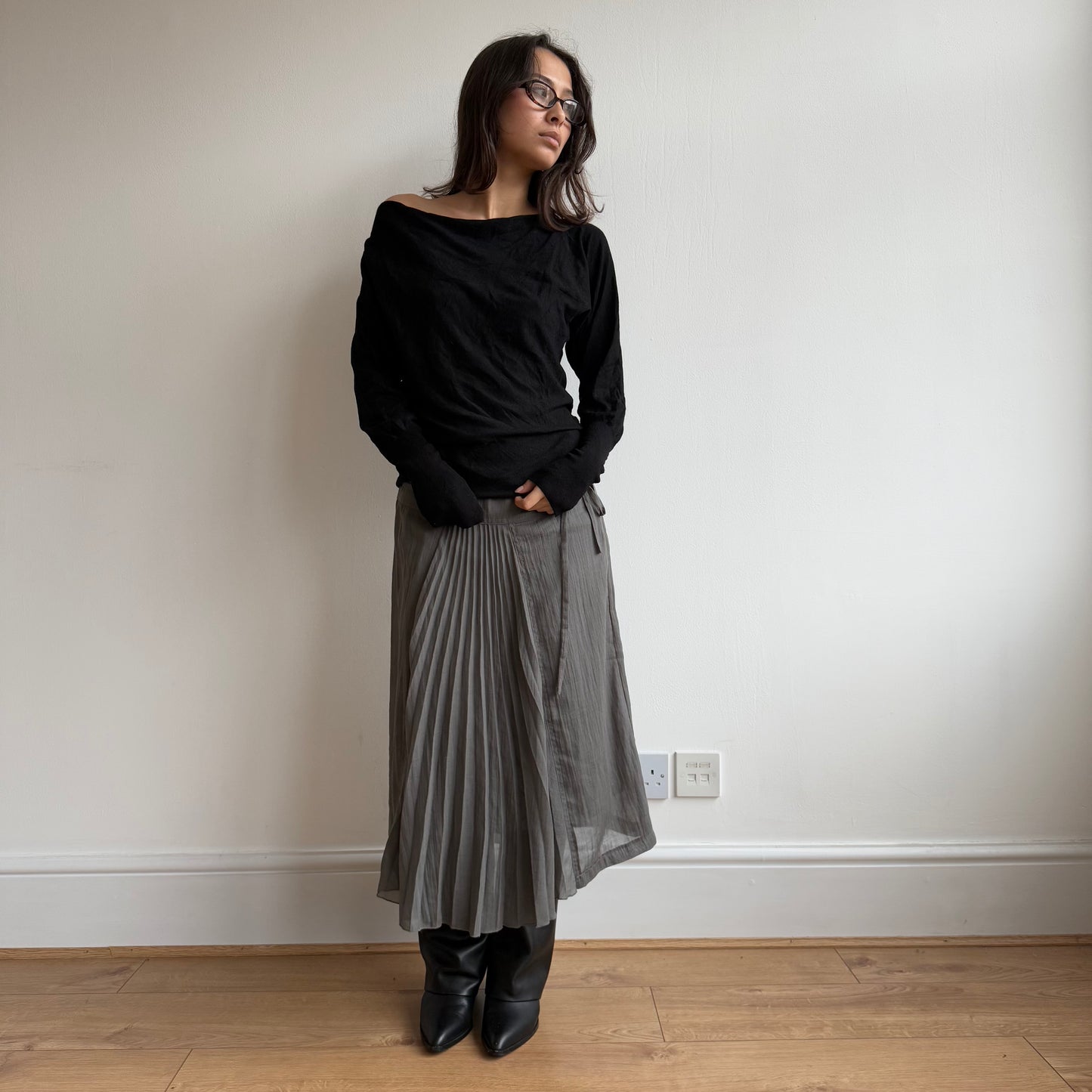 Grey plisse midi skirt - Size S