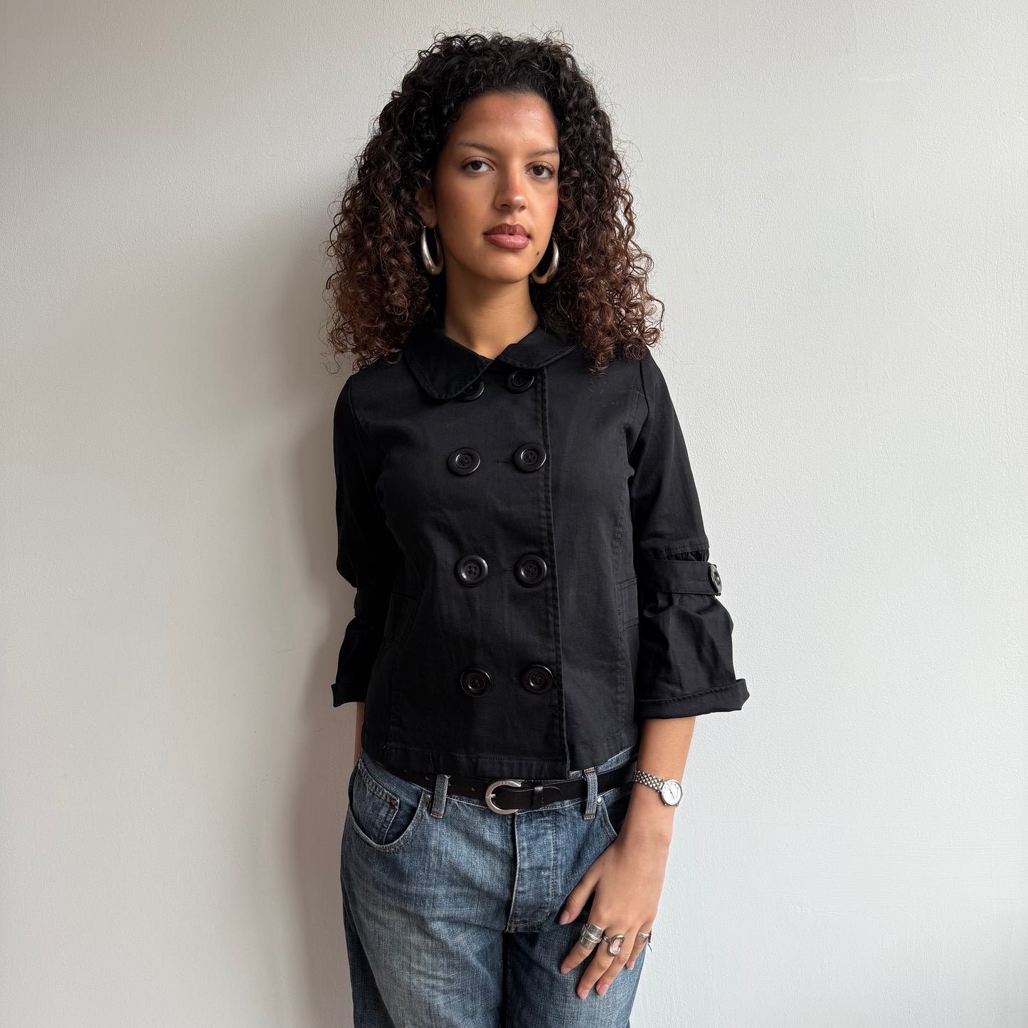 Black 3/4 sleeve peacoat - Size S