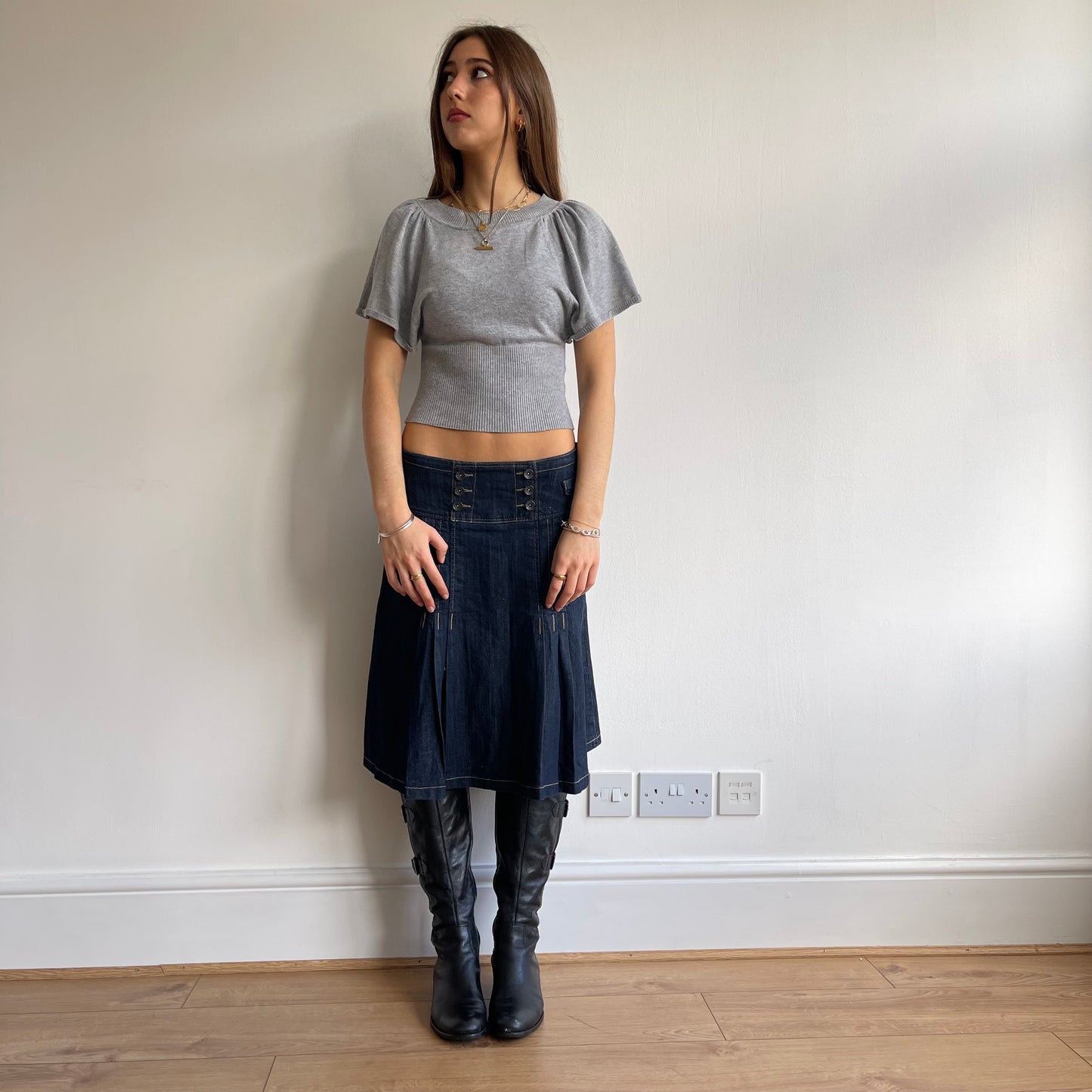 Denim pleat midi skirt - Size S/M