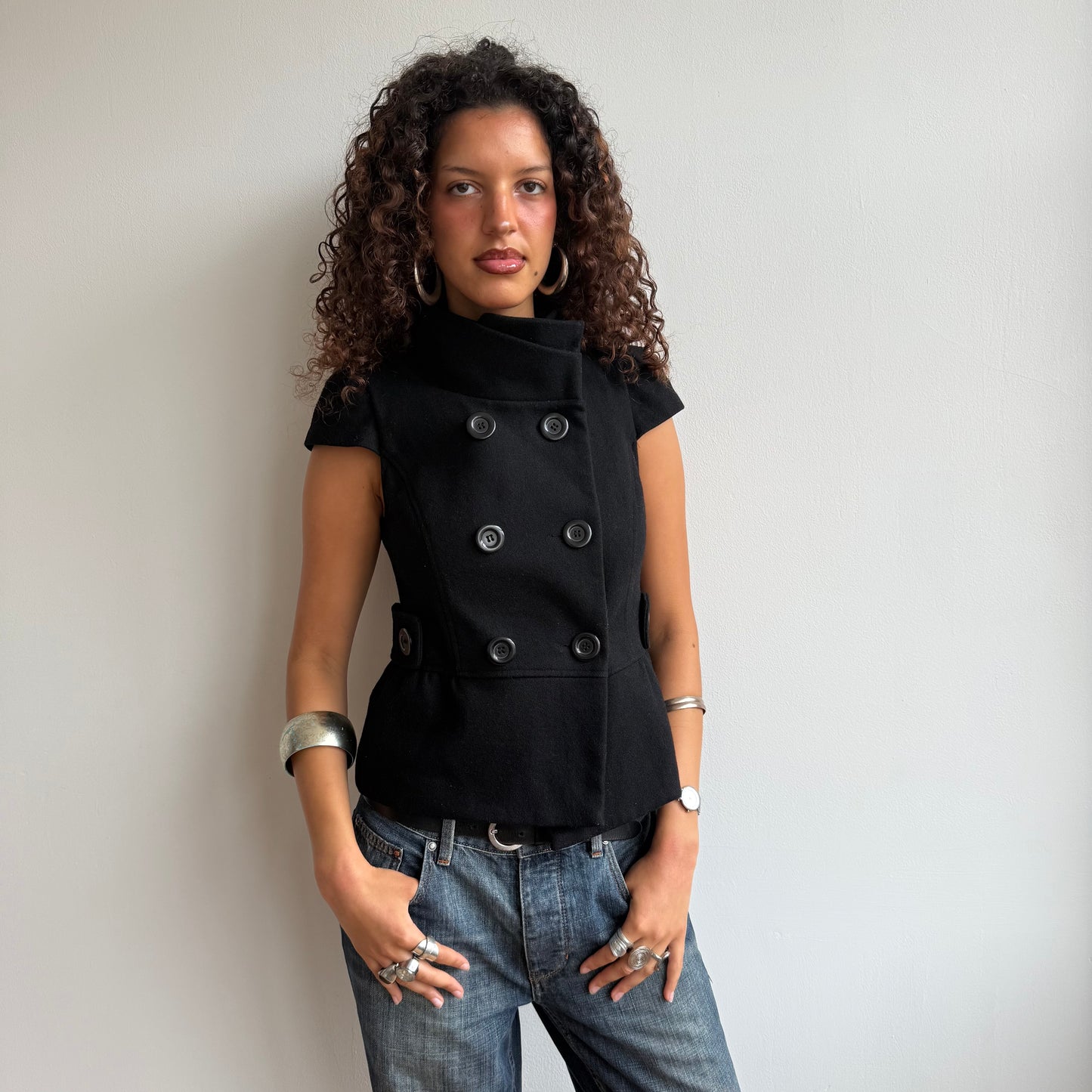 Black short sleeve peacoat - Size S