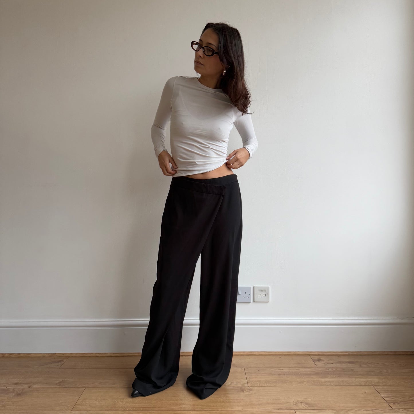 Black wrap front trousers - Size S