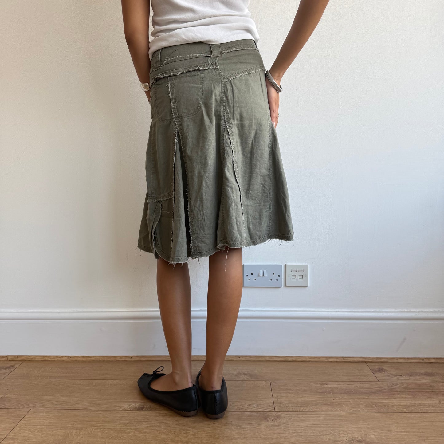 Khaki linen midi skirt - Size S