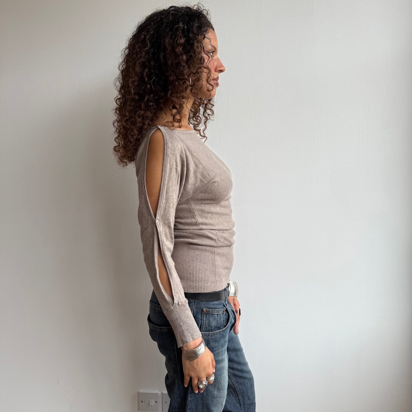 Beige slouchy button arm knit - Size S