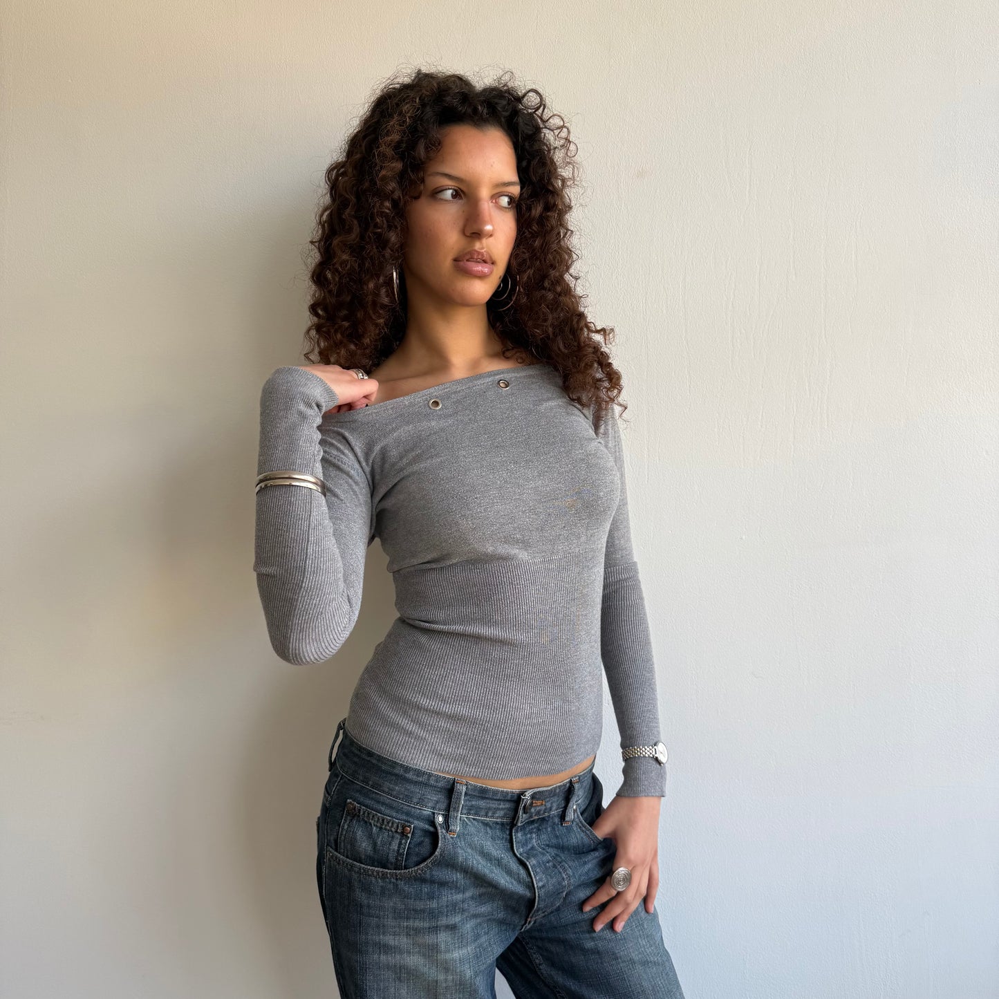 Grey grommet knit - Size S