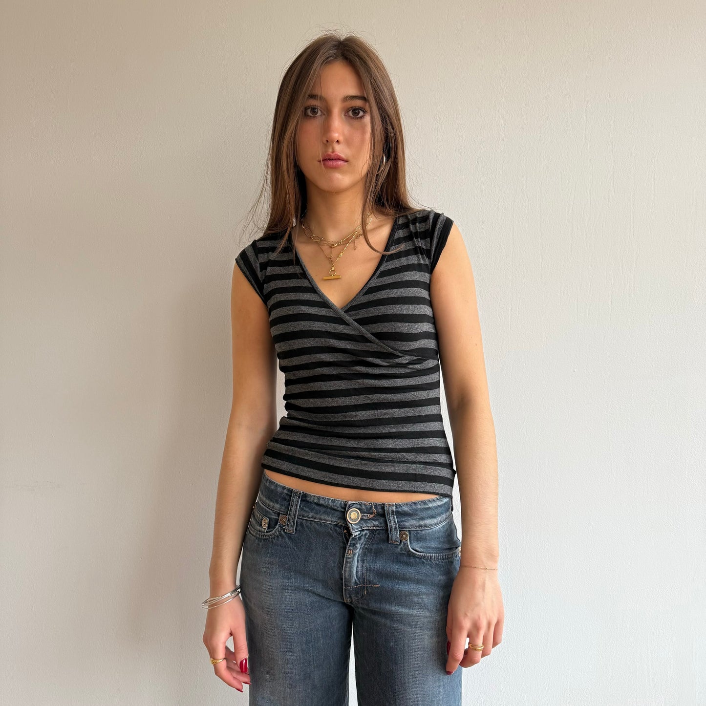 Grey black stripe top - Size XS