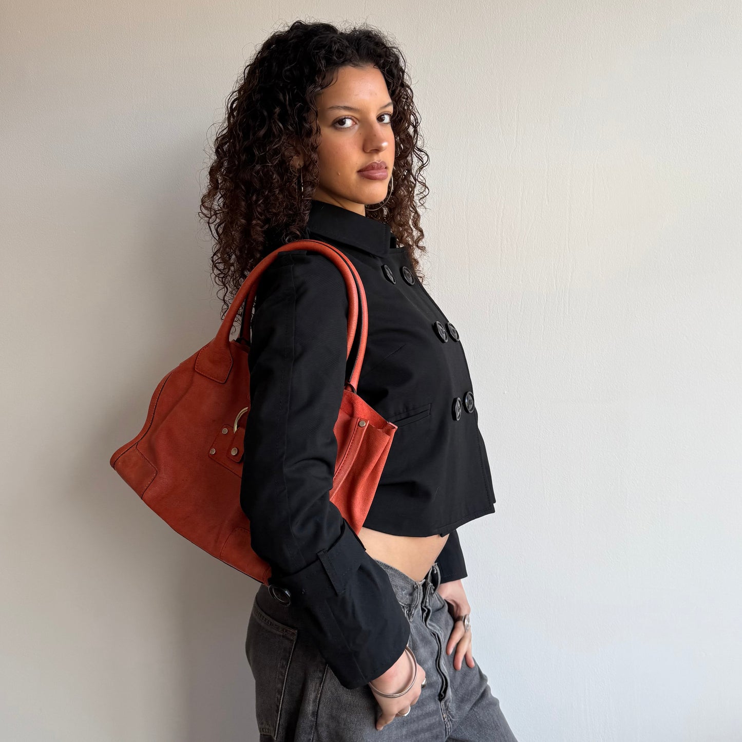 Orange leather slouchy bag