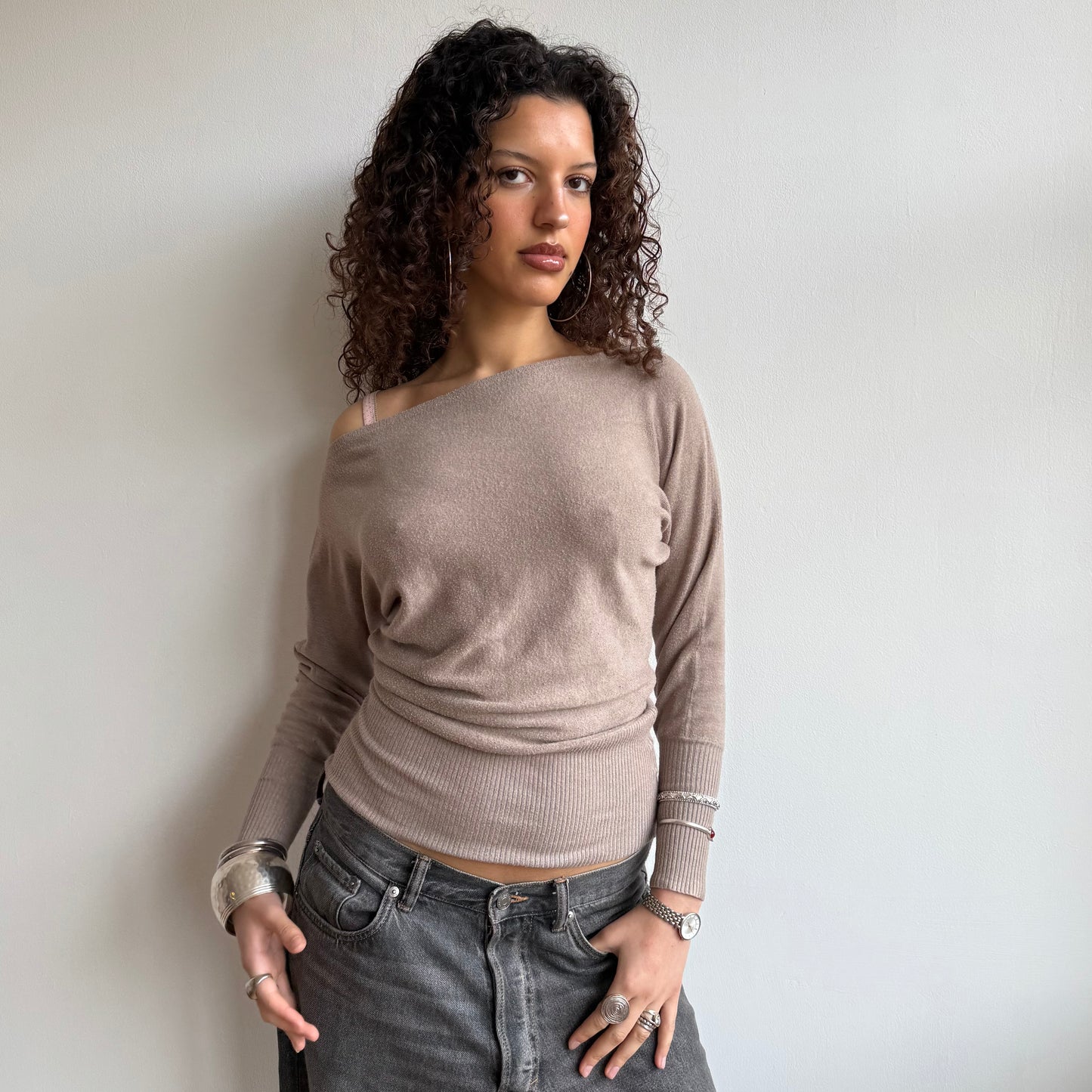 Beige slouchy knit jumper - Size S-M
