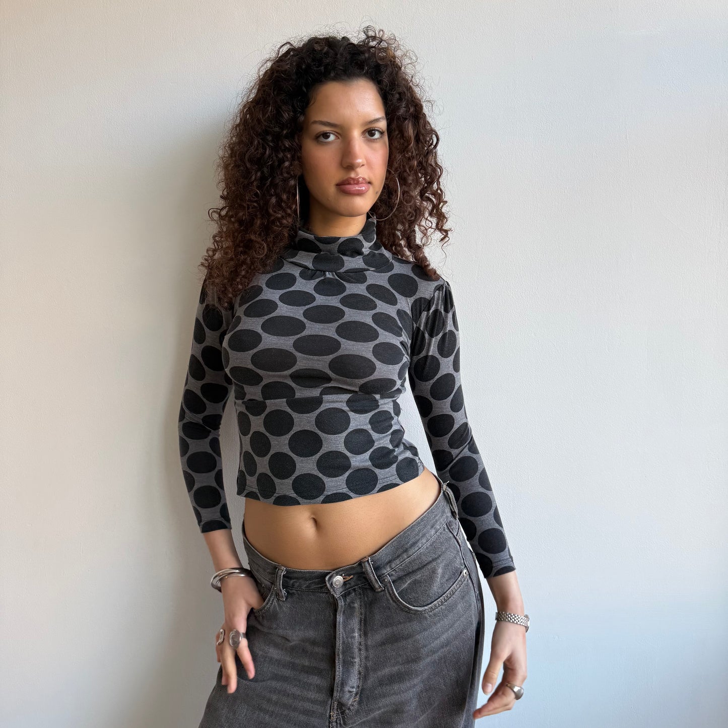 Grey polka dot roll neck - Size XXS