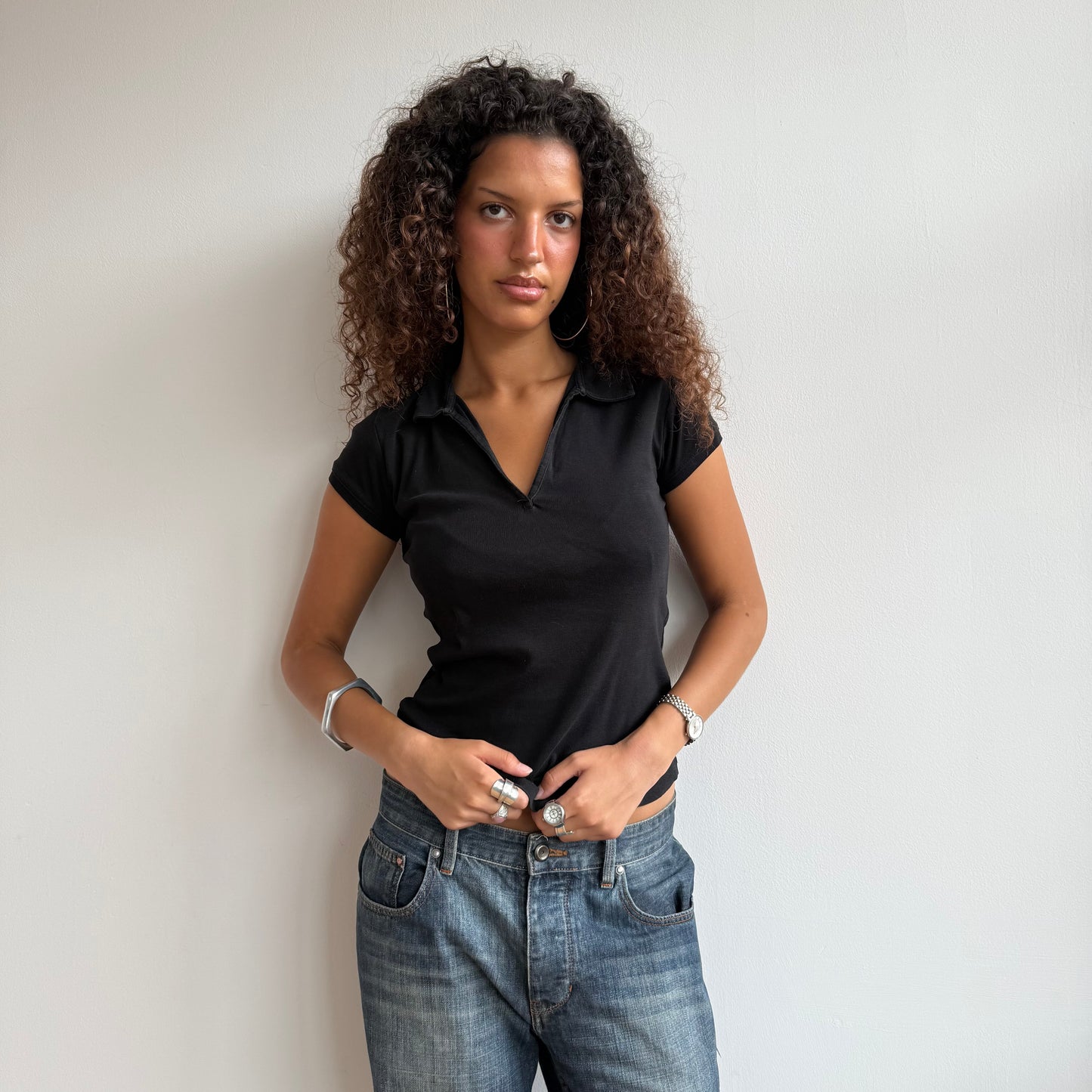Black polo top - Size M