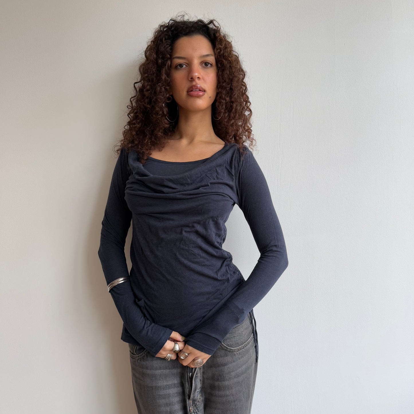 Navy ruched long sleeve - Size S