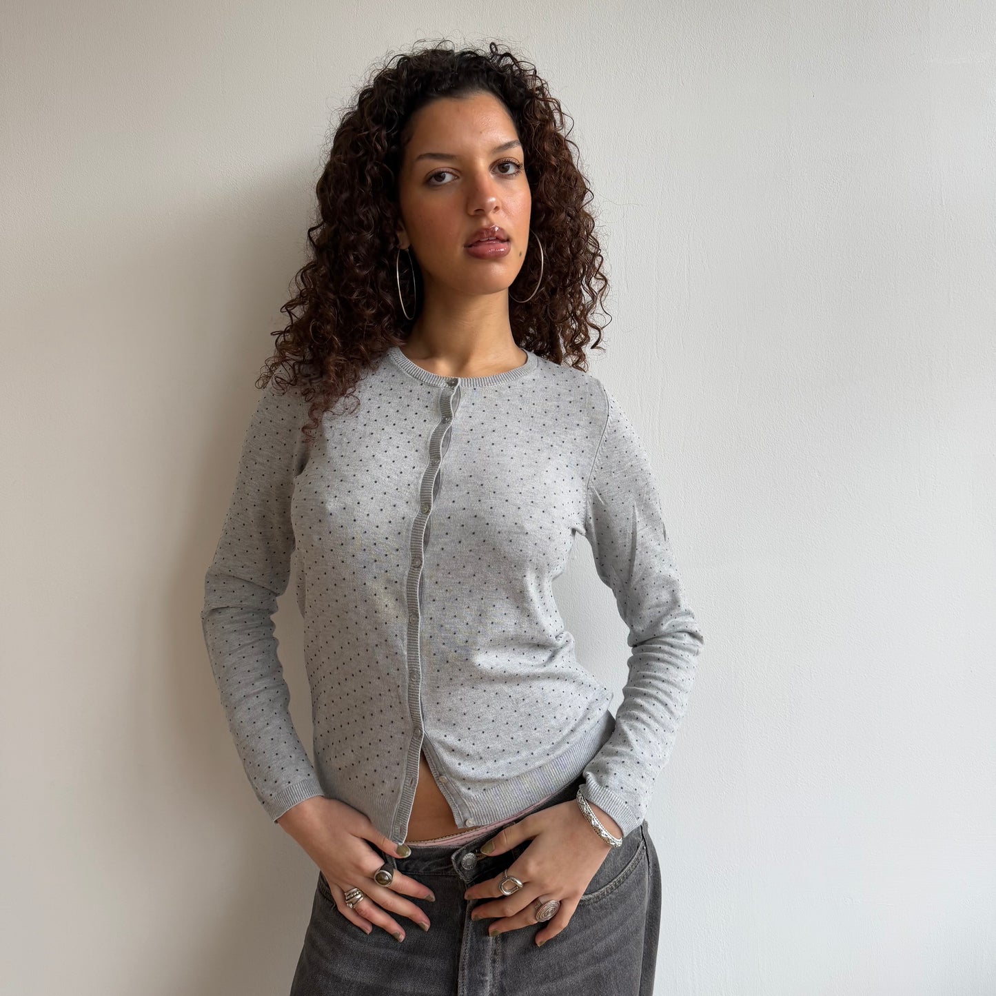 Grey polka dot cardi - Size M