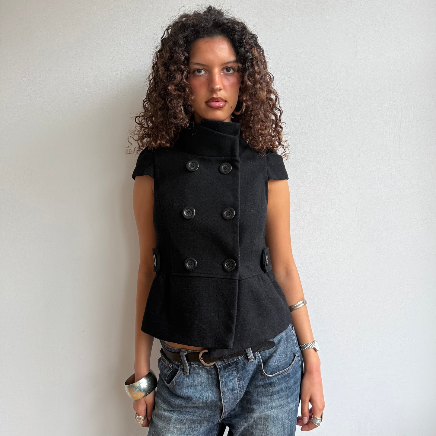 Black short sleeve peacoat - Size S