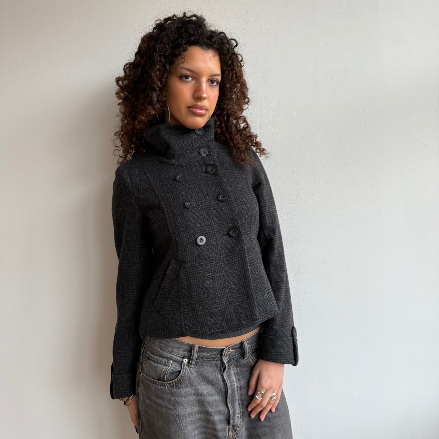 Plaid wool peacoat - Size S