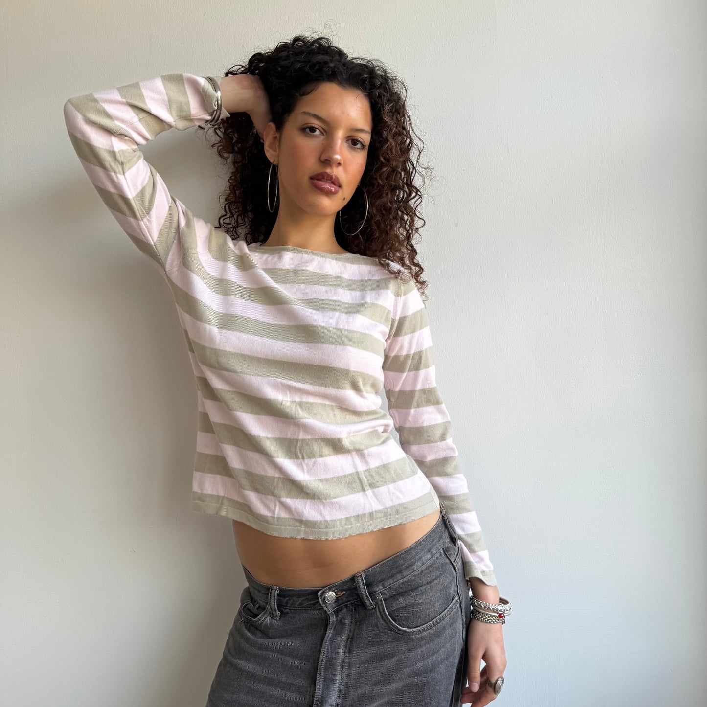 Pink and green striped knit - Size S