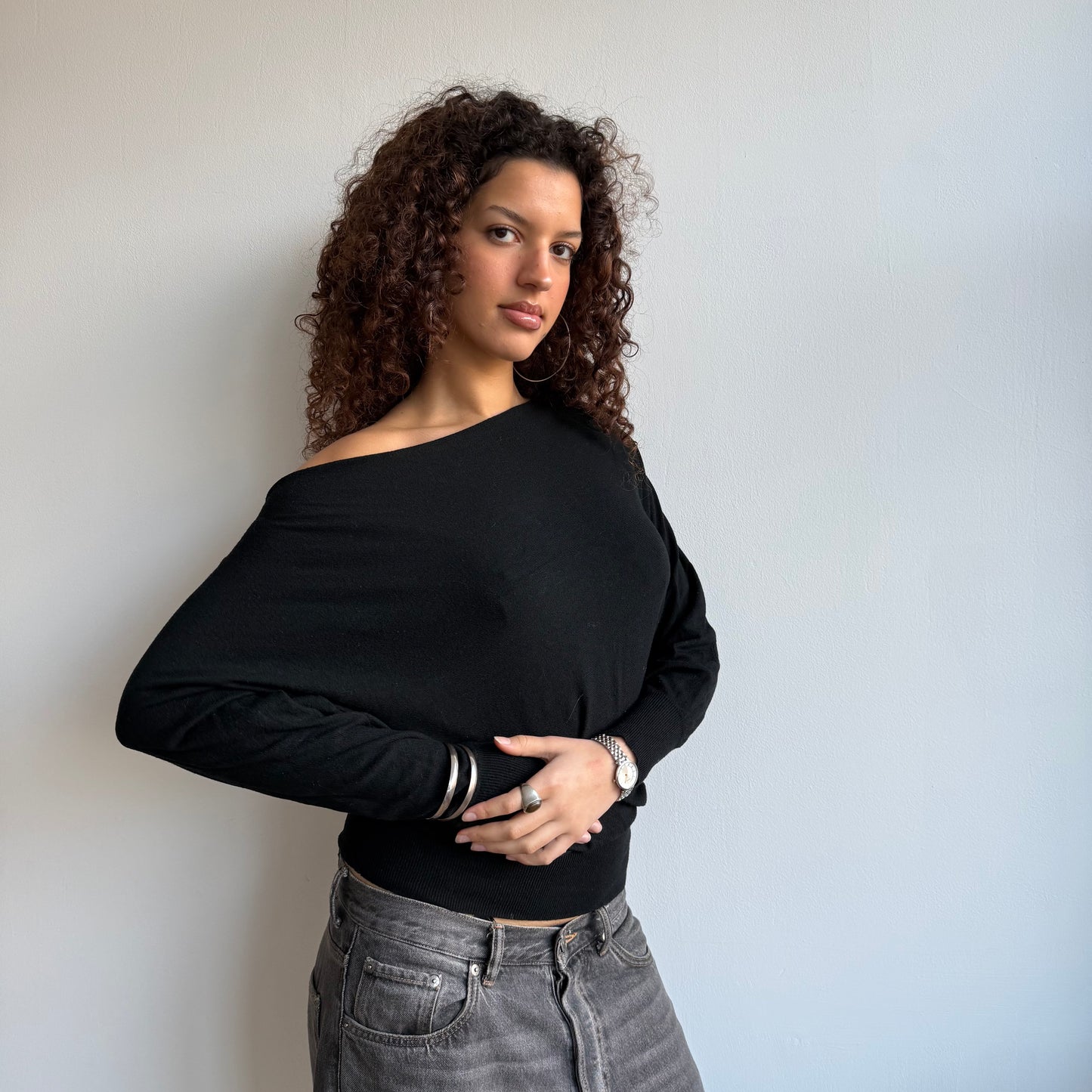 Black slouchy knit jumper - Size S