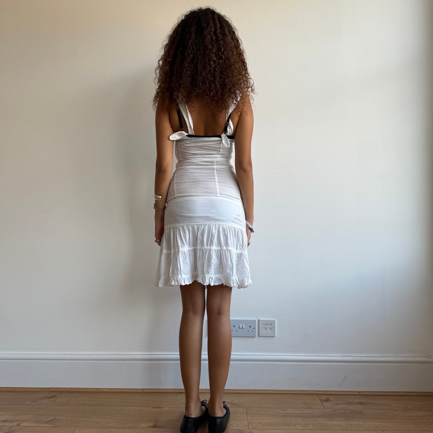 White wrap ruffle milkmaid dress - Size XS