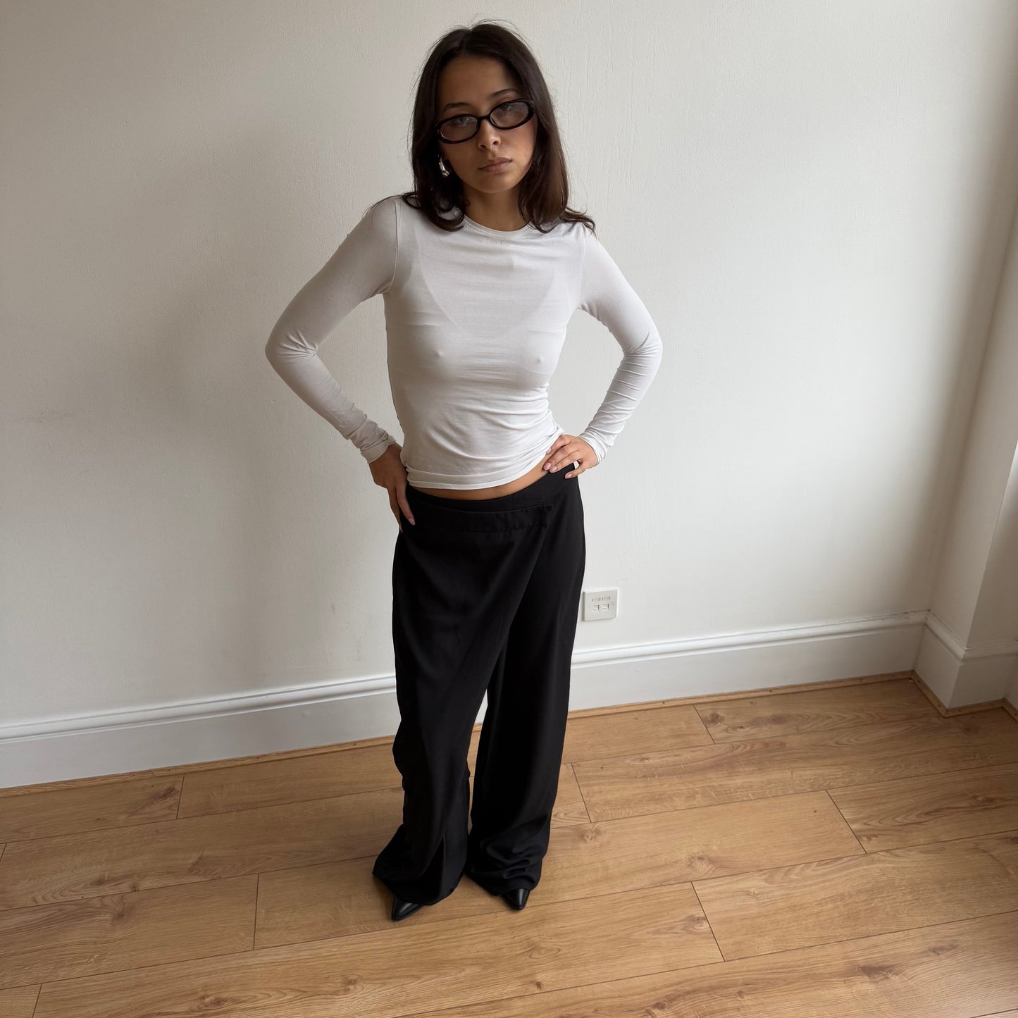 Black wrap front trousers - Size S
