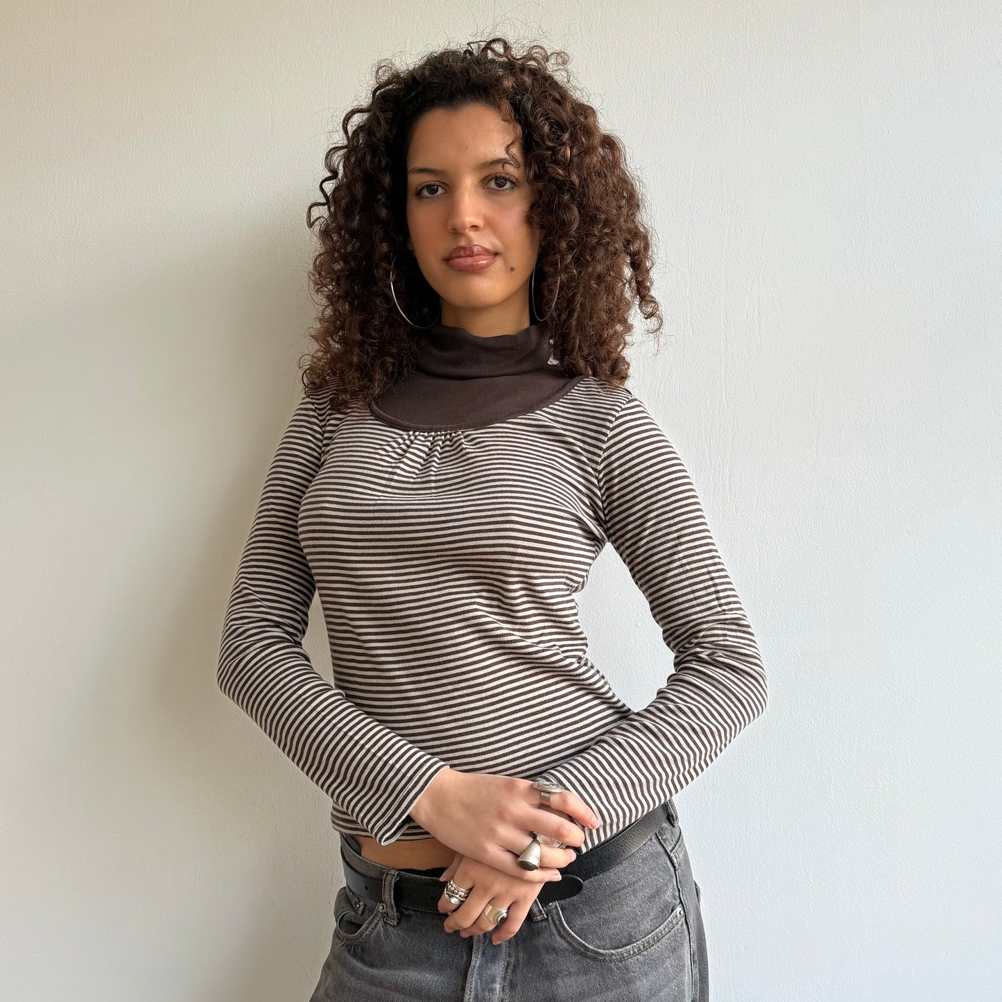Brown double layer stripe top - Size S