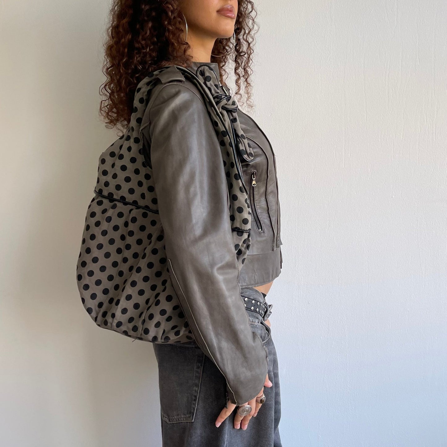 Khaki polka dot bag - OS