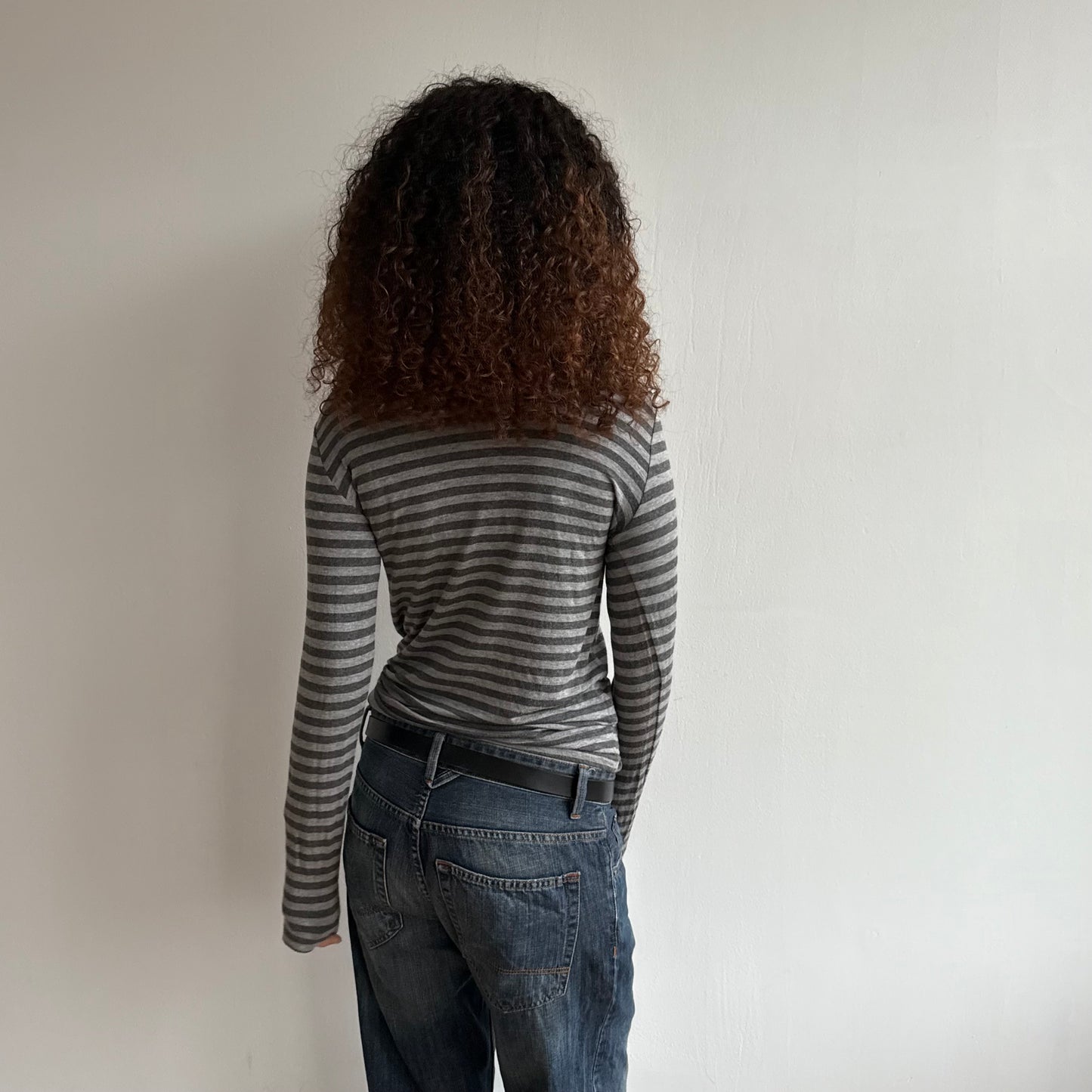 Grey stripe roll neck jumper - Size M